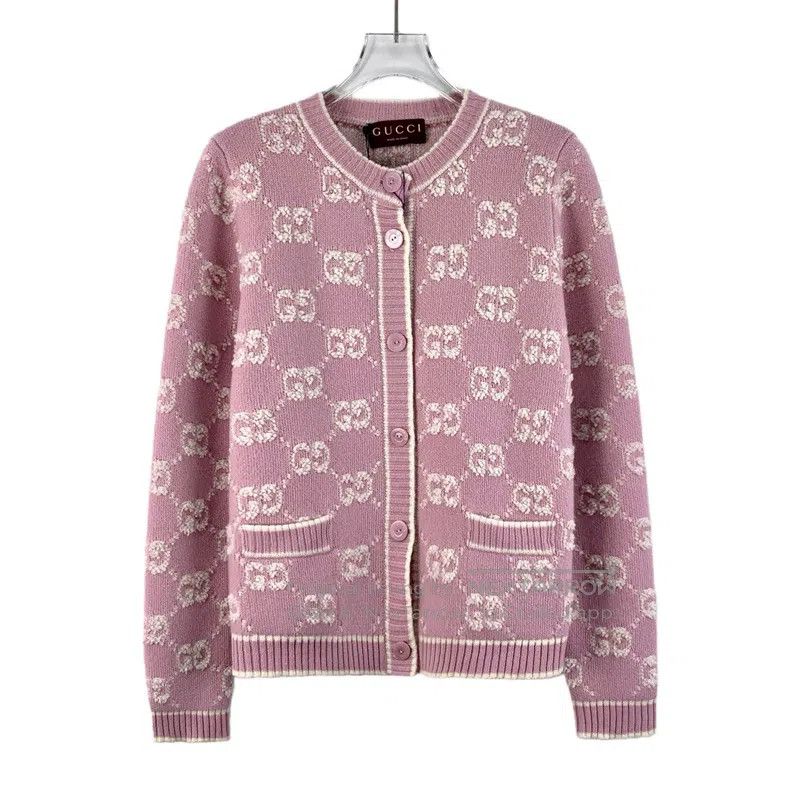 Gucci Gucci Pink logo jacquard full-print wool round neck single Size L / US 10 / IT 46 - 1 Thumbnail