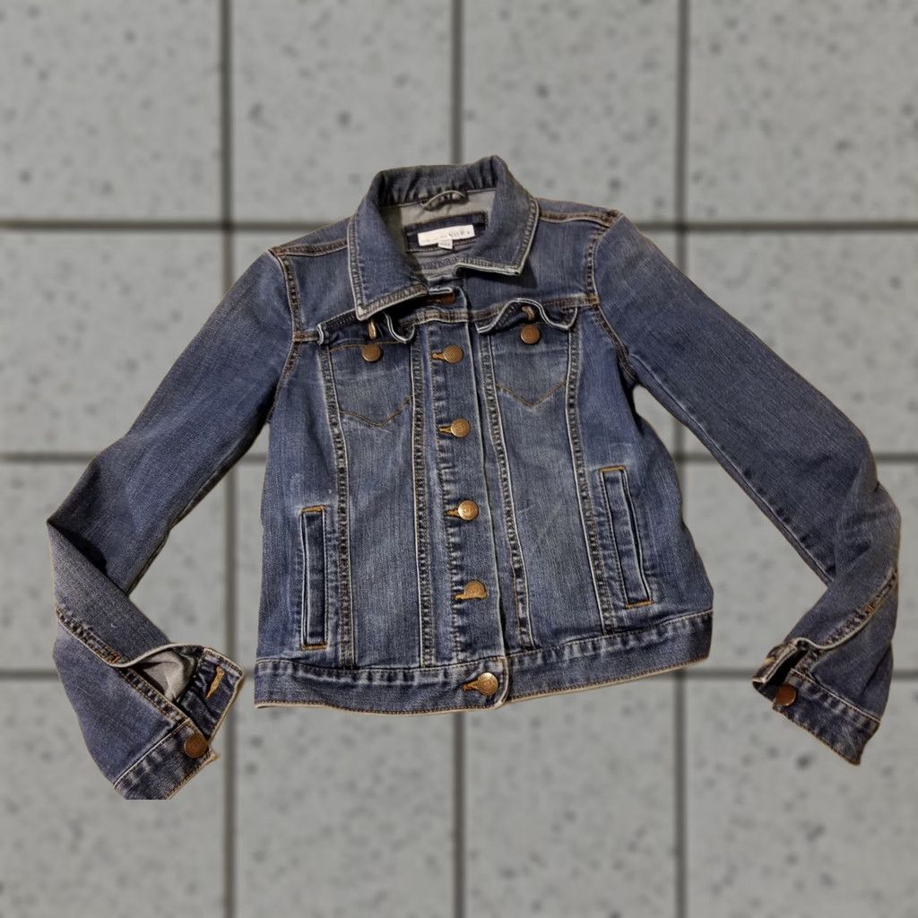 Ann Taylor Womens Ann Taylor Denim Jacket XXS Blue Cotton Denim Outer Shell Regular Size 2XS Jacket Womens Size 24" / US 00 / IT 34 - 1 Thumbnail