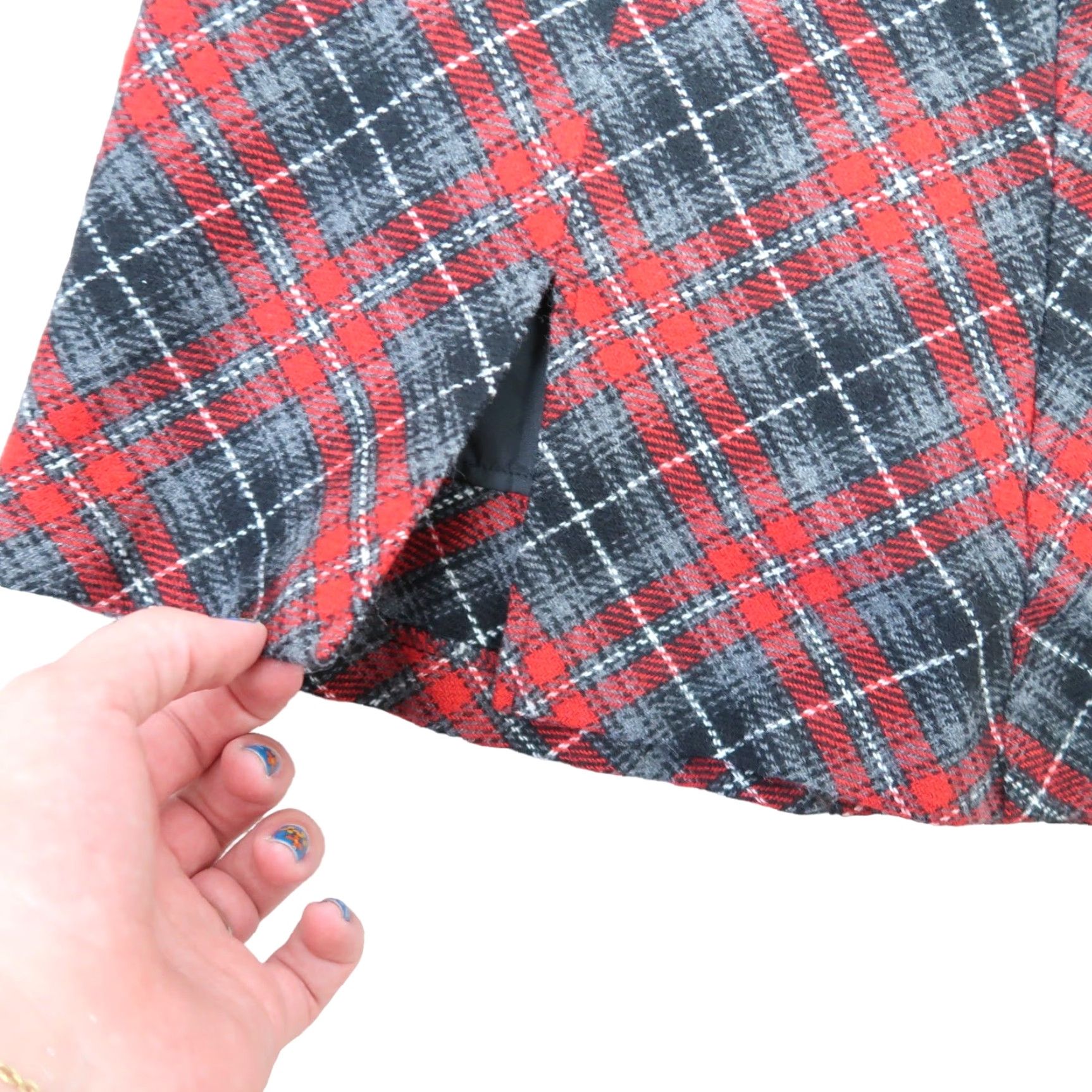 Changes VINTAGE 90s Exact Change Skirt Woman Mini Wool Poly Plaid Red Grey Low Rise Size 7 Womens Size 28" / US 6 / IT 42 - 2 Thumbnail