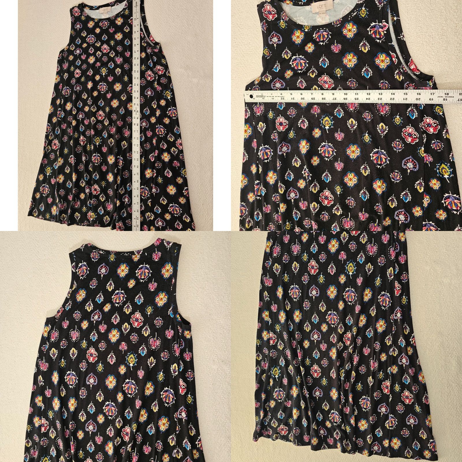 Loft VINTAGE LOFT Black Floral A-Line Stretch Jersey Sleeveless Dress Women M Casual Summer Size M / US 6-8 / IT 42-44 - 8 Thumbnail