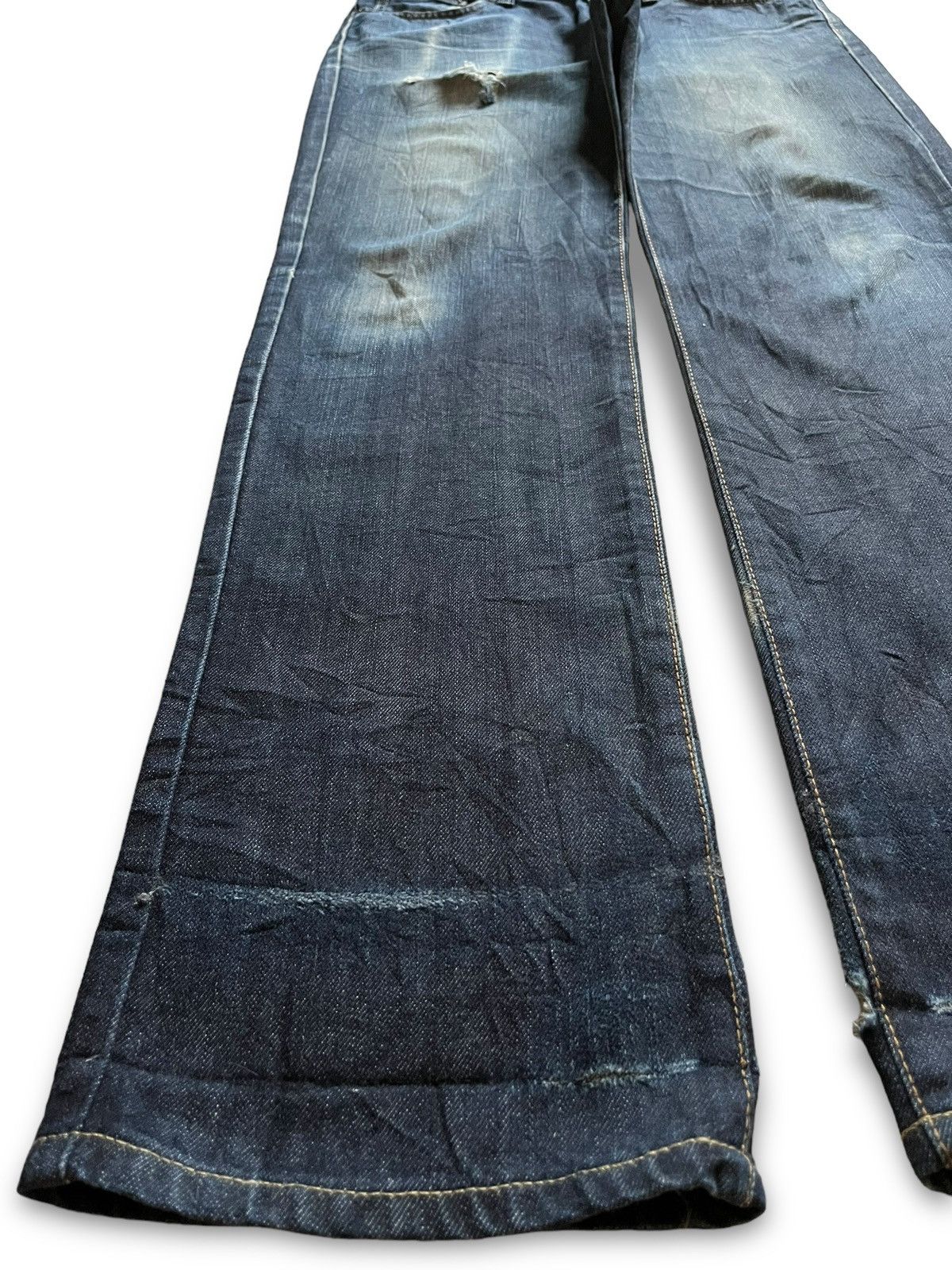Edwin Vintage Japan Edwin 403 Indigo Distressed Loose Jeans Size US 34 / EU 50 - 6 Thumbnail