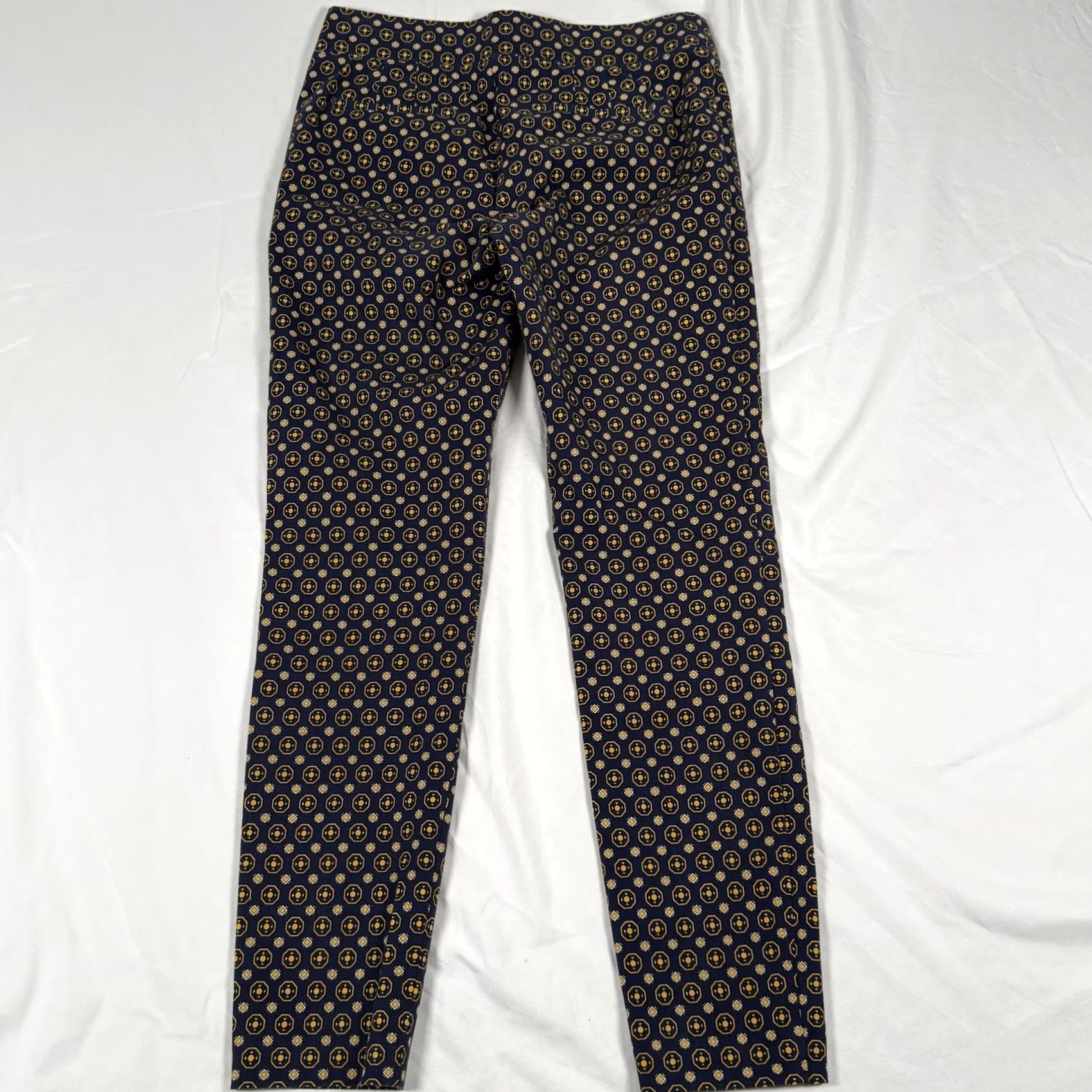 Talbots Talbots Essex Pants Geometric Print Stretch Ankle Slim Career Workwear Office Blue Yellow Womens 2 Slim Leg Ankle 28in Inseam 28in Pull On Size 26" / US 2 / IT 38 - 6 Thumbnail