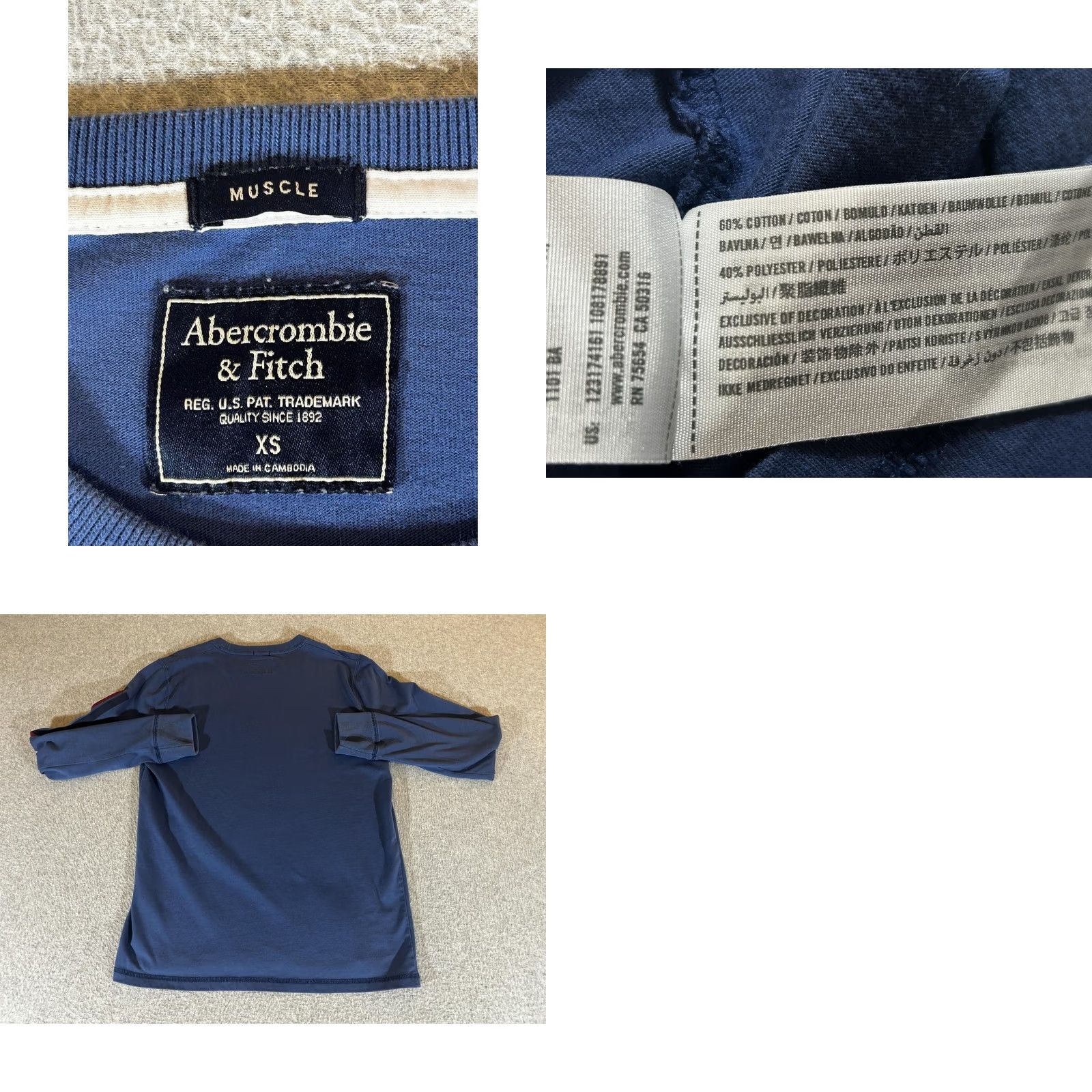 Abercrombie & Fitch Abercrombie & Fitch Shirt Mens XS Blue Long Sleeve Muscle Graphic Vintage Y2K AF Size US XS / EU 42 / 0 - 8 Thumbnail