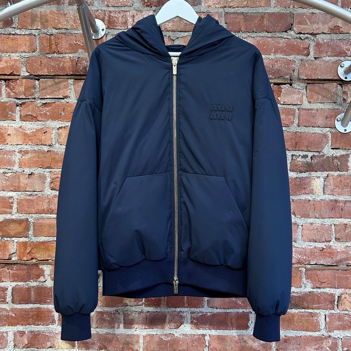 Miu Miu MIU MIU DOWN HOODED BOMBER JACKET ‘NAVY’ Size US L / EU 52-54 / 3 - 1 Thumbnail