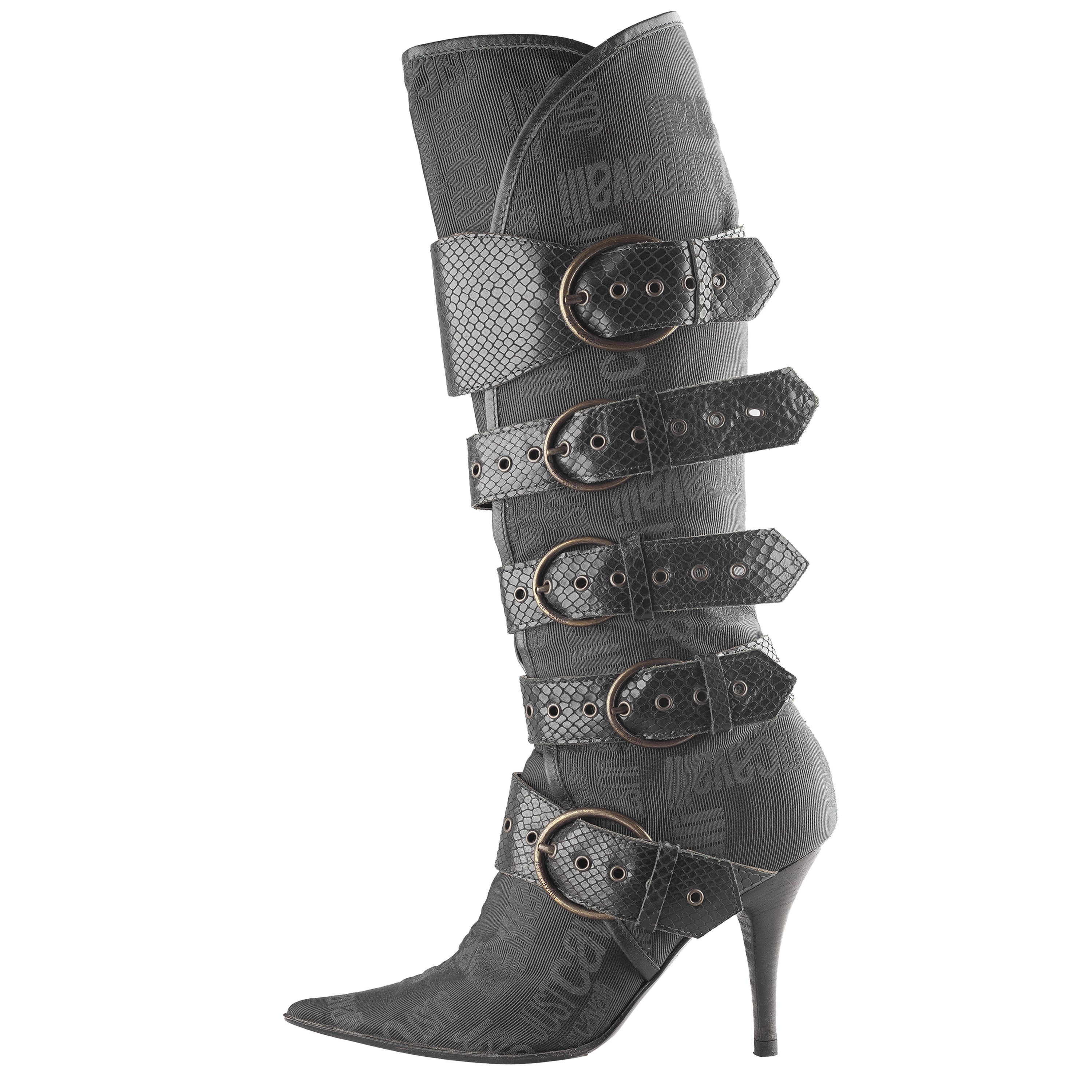 Just Cavalli Just Cavalli Black Monogram Pointed Toe Boots (38 EU) Size US 7 / IT 37 - 1 Thumbnail