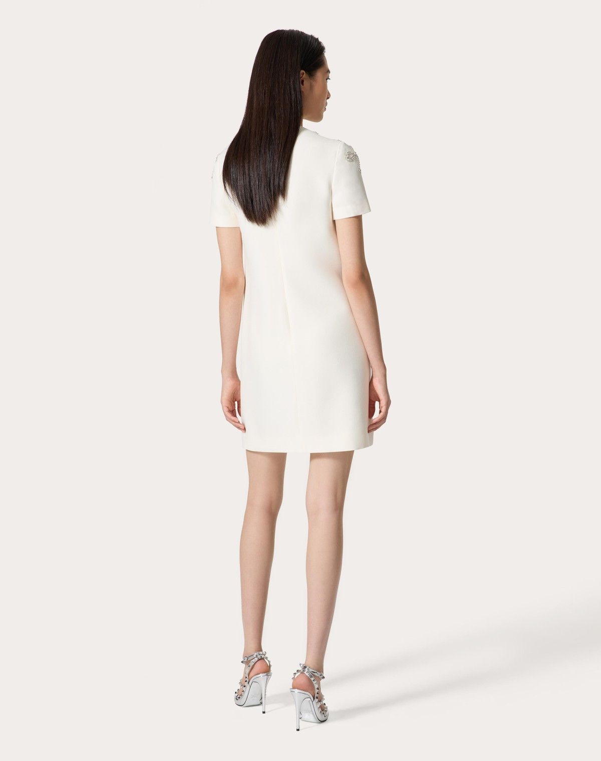 Valentino o1s1wg110525 Embroidered Crepe Couture Short Dress in White Size L / US 10 / IT 46 - 5 Thumbnail