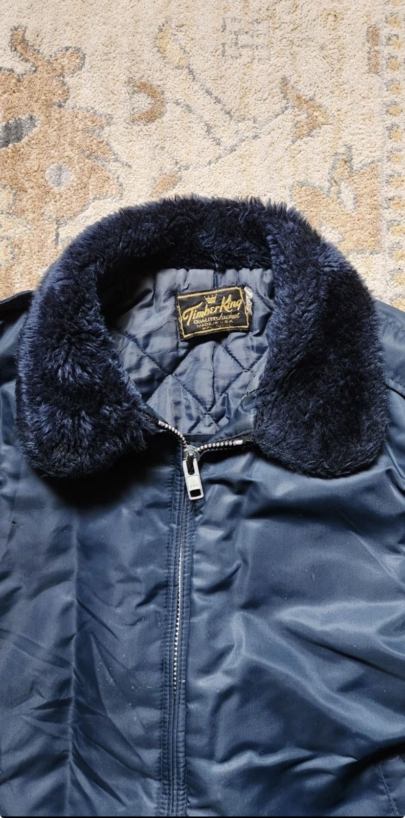 Vintage Vintage 1980s Timber King Mens Blue Bomber Jacket Fur Collar Size US L / EU 52-54 / 3 - 2 Thumbnail