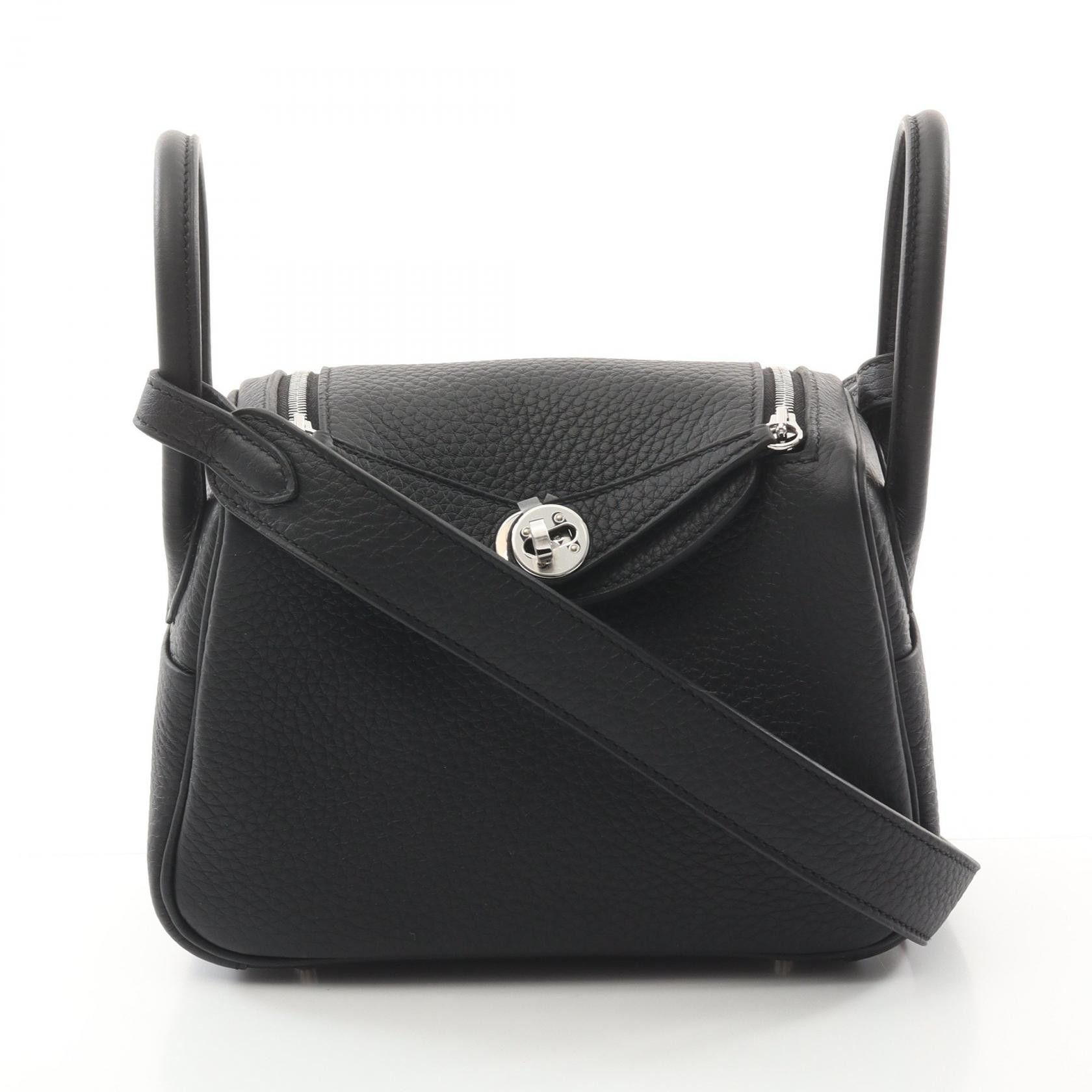 Hermes Hermes Lindy Mini Shoulder Bag Black Leather Crossbody Bag, Women's