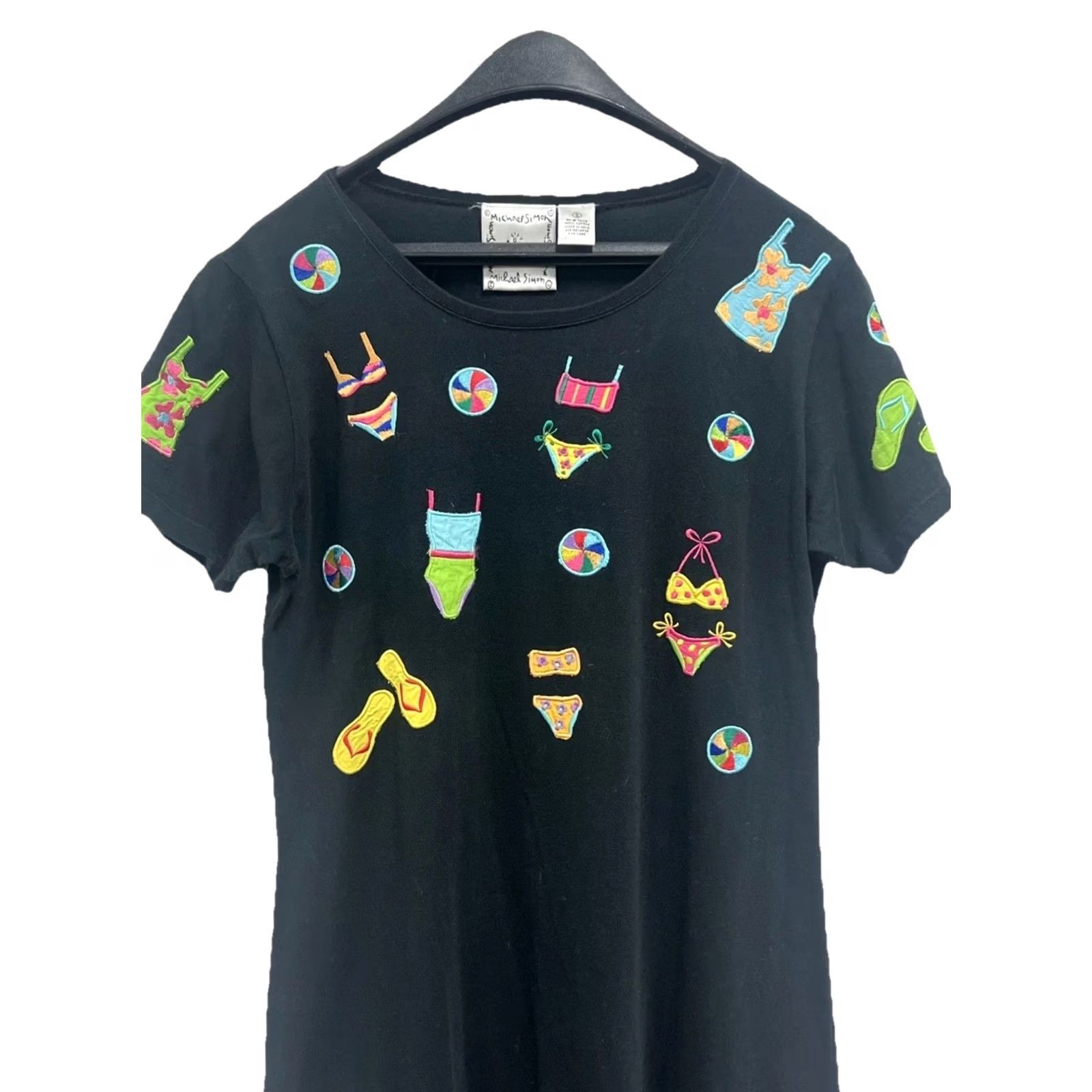Simons Michael Simon Black Midi Dress Womens Small Beach Applique Novelty Art Cotton Dress Size S / US 4 / IT 40 - 3 Thumbnail