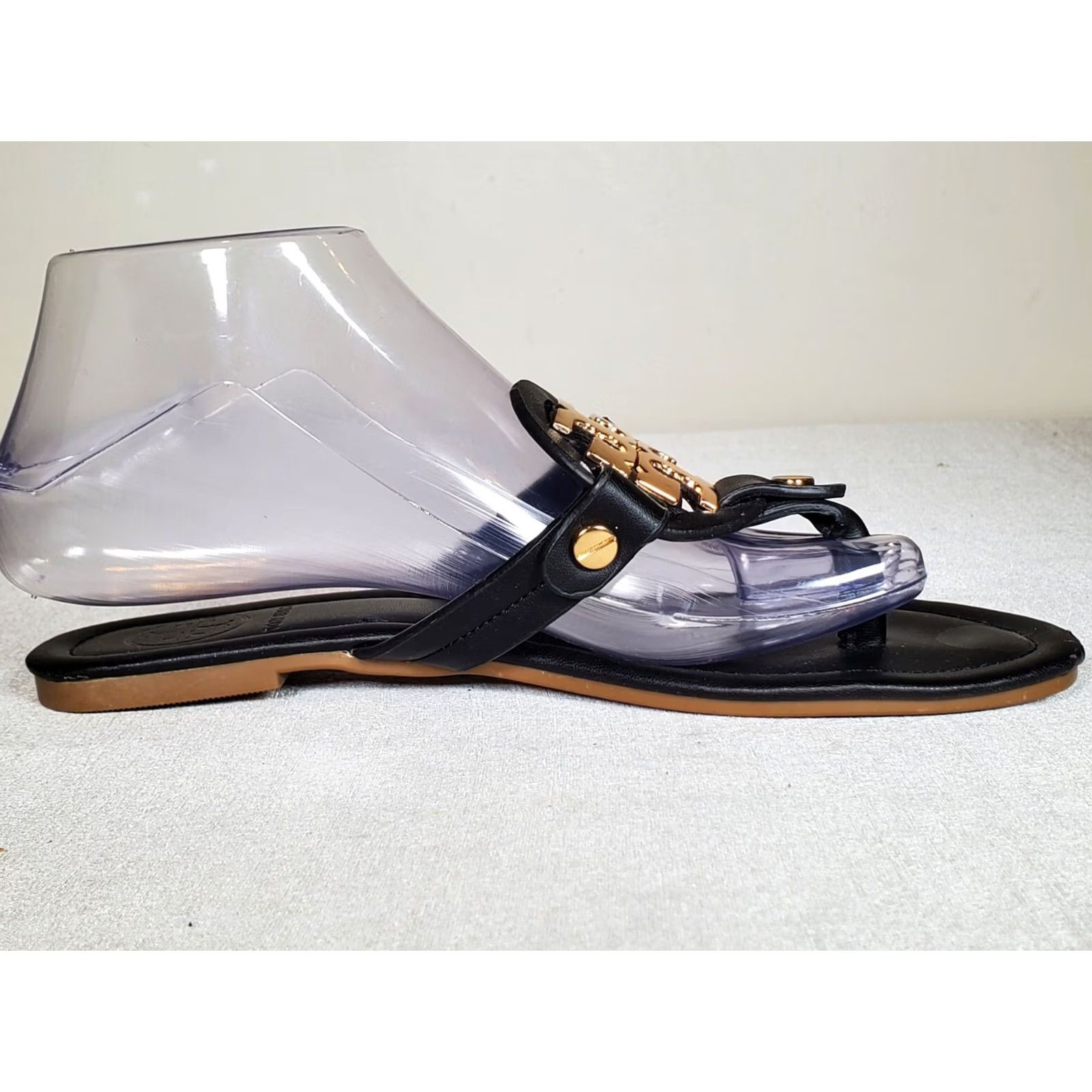 Tory Burch Tory Burch Miller 2 Black Leather Sandal Women US 8 Thong Gold Tone Double T Logo Accents Size US 8 / IT 38 - 5 Thumbnail