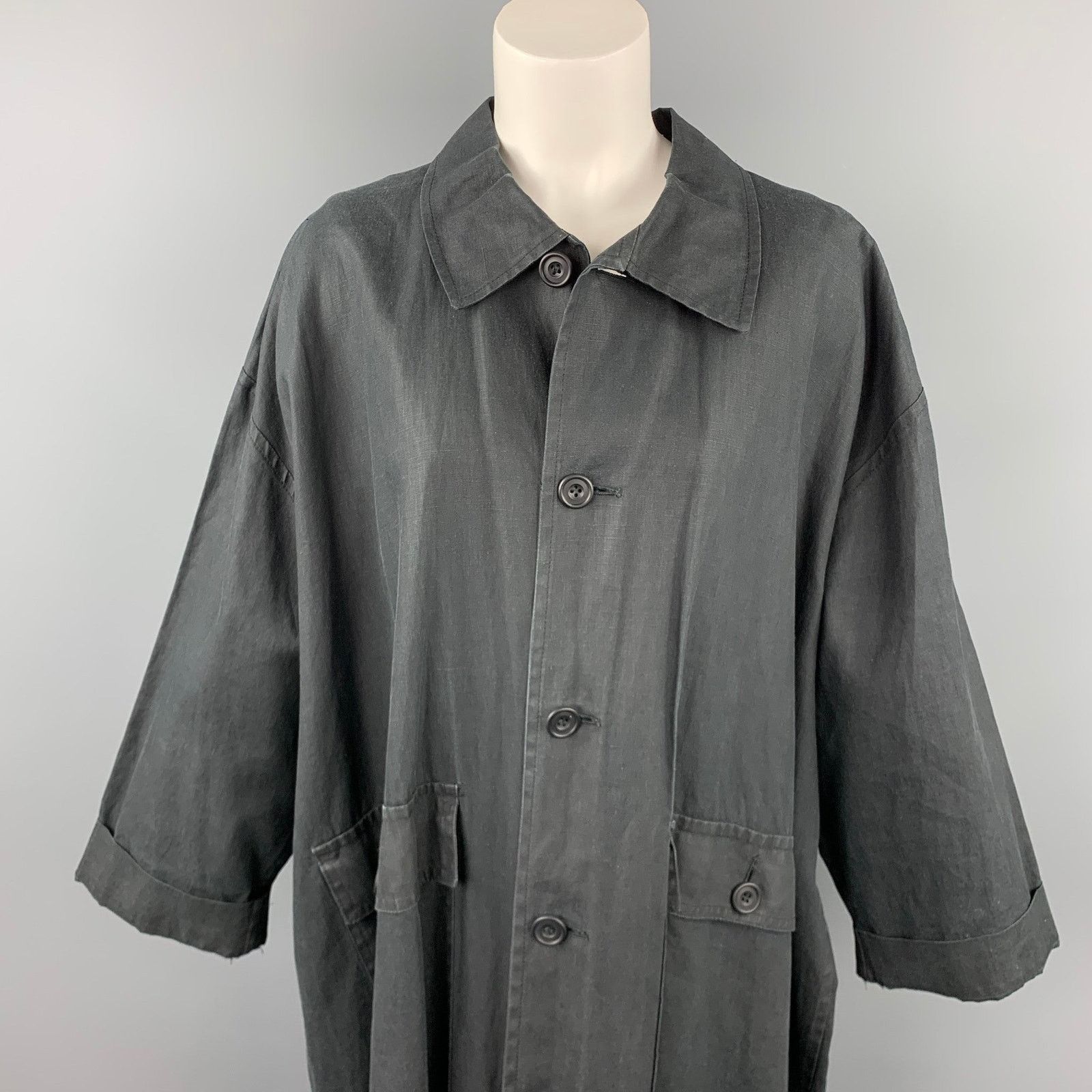 eskandar ESKANDAR Size One Size Charcoal Linen Overcoat Size ONE SIZE - 2 Thumbnail