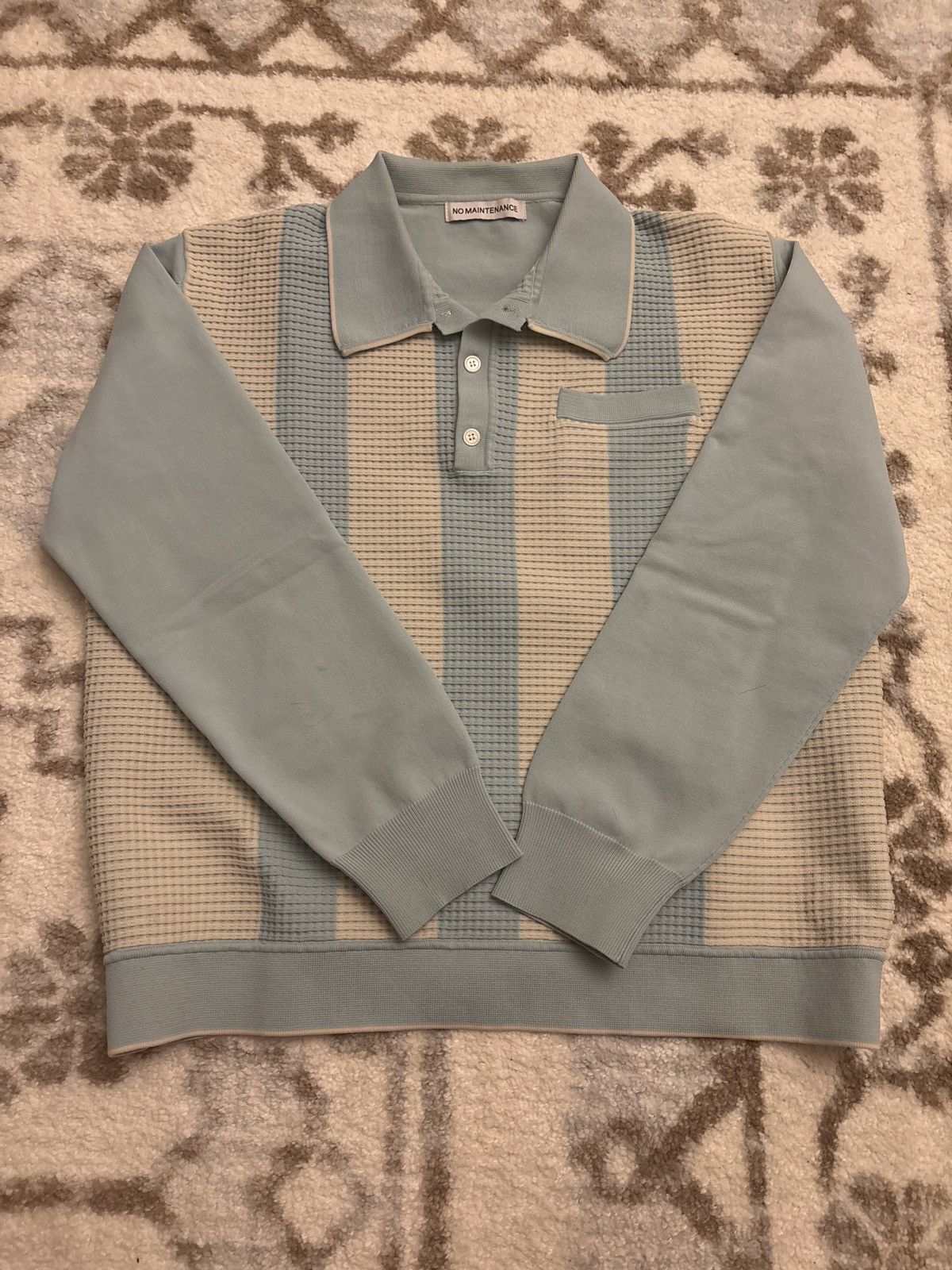 No Maintenance Knit Baby Blue and Cream Long Sleeve Polo Size US S / EU 44-46 / 1 - 1 Thumbnail