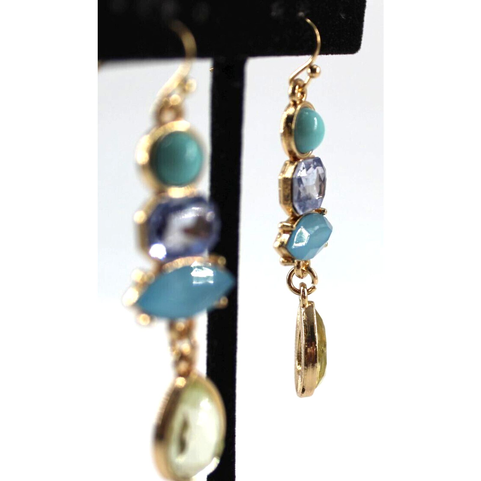 Other Faux Turquoise Rhinestone Dangle Earrings •Mirrored Drop •2" Size ONE SIZE - 2 Thumbnail