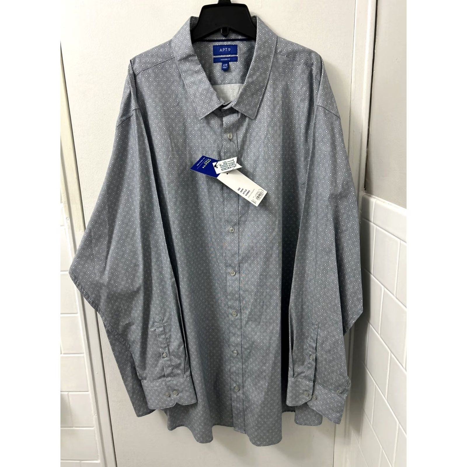 Apt. 9 Apt 9 Shirt Mens 4XL Gray Geometric Modern Fit Dress Shirt Long Sleeve Button-Front L/S Casual Formal Business Big Tall Size US XXL / EU 58 / 5 - 2 Thumbnail