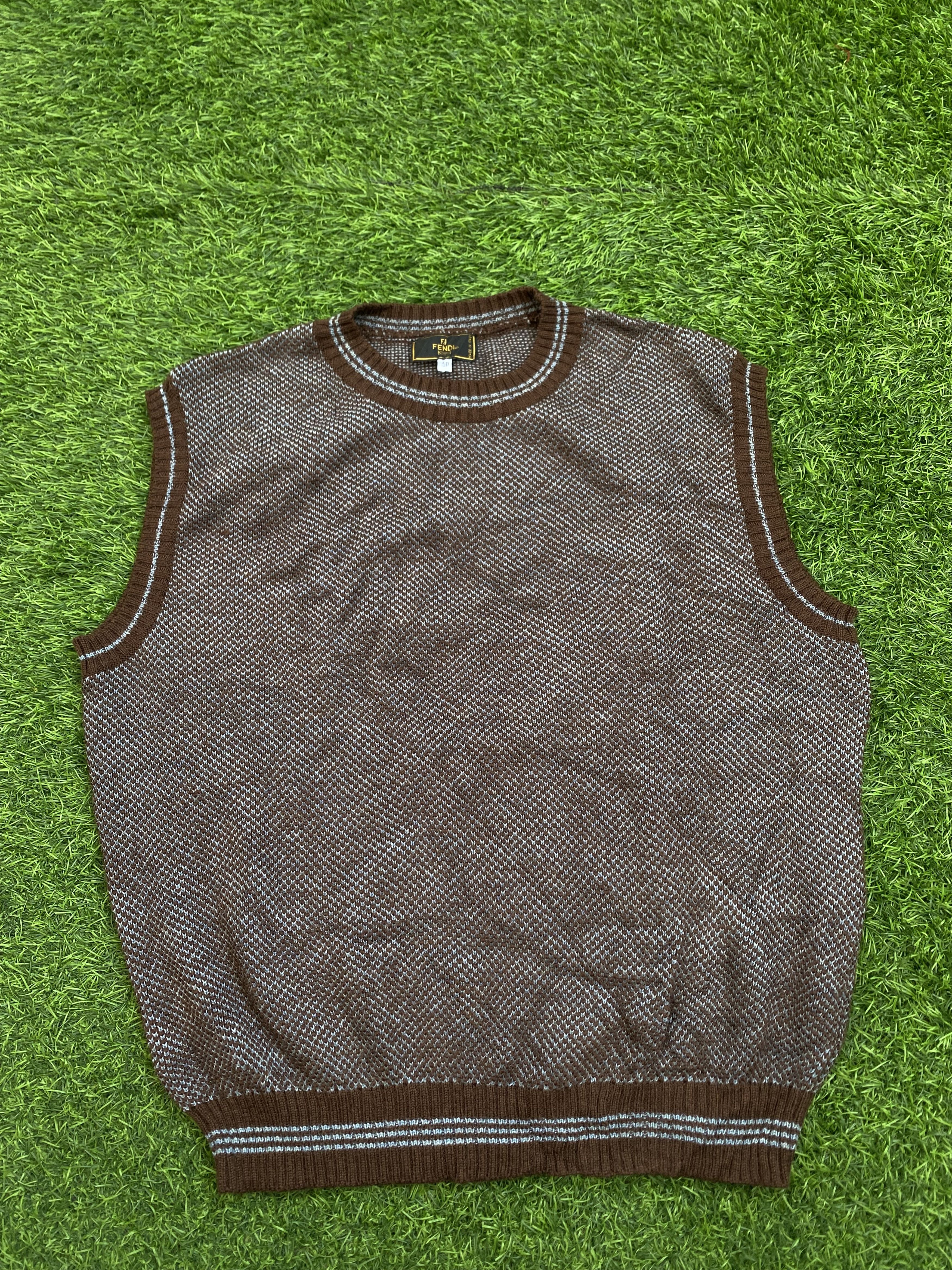 image of Vintage Fendi Wool Vest in Brown, Men's (Size Medium)