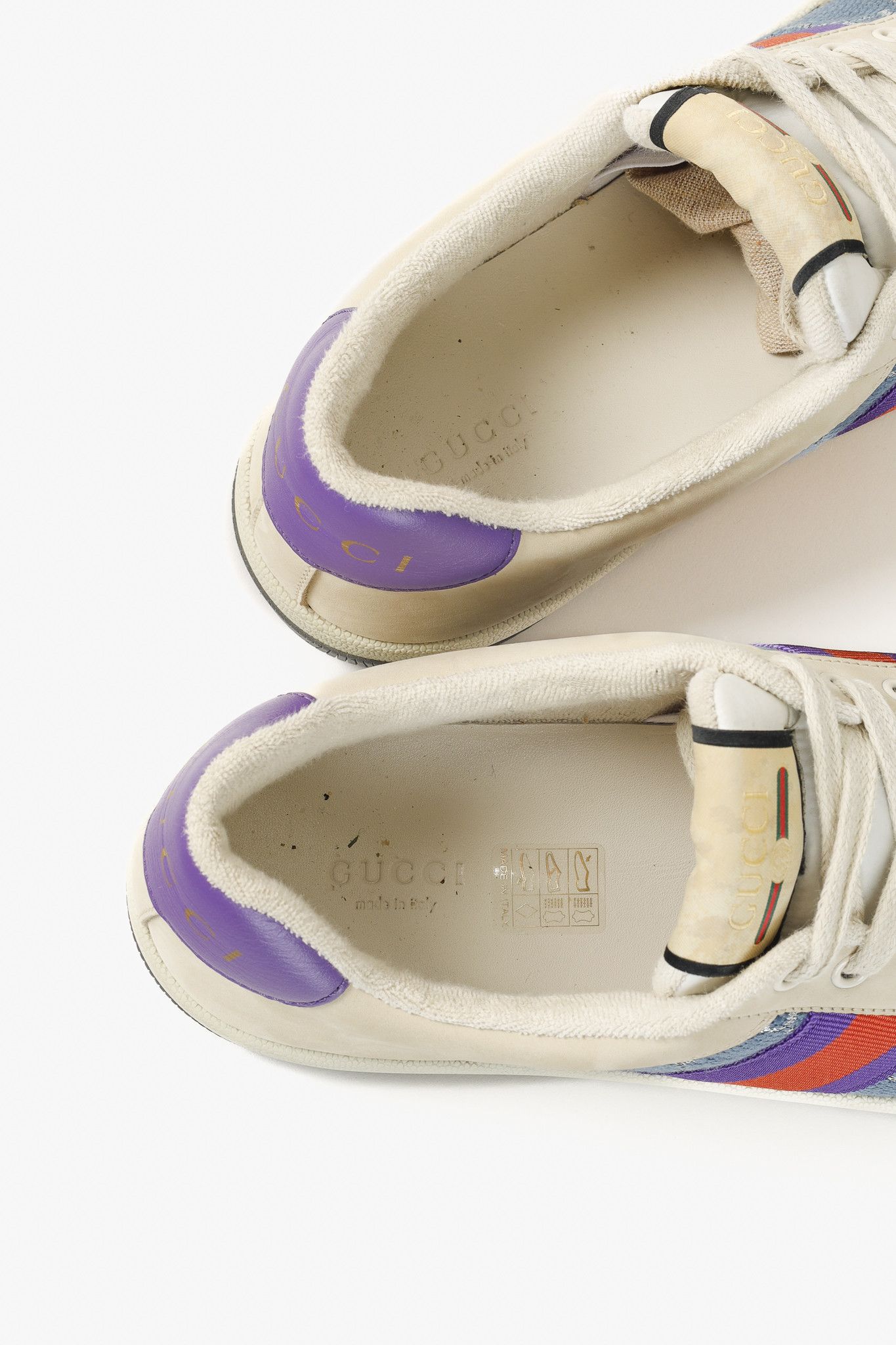 Gucci Gucci Screener Blue GG Lamé Web Leather Sneakers Size US 10 / IT 40 - 12 Thumbnail