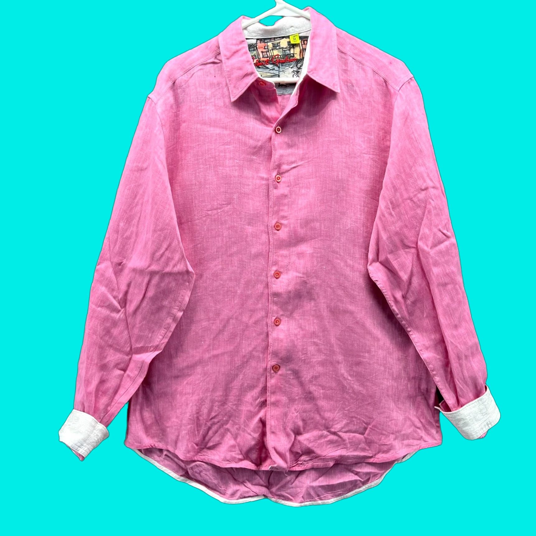 Robert Graham Robert Graham Shirt Mens Medium Pink Button Down Classic Roll Up Cuff Cotton Size US M / EU 48-50 / 2 - 1 Thumbnail