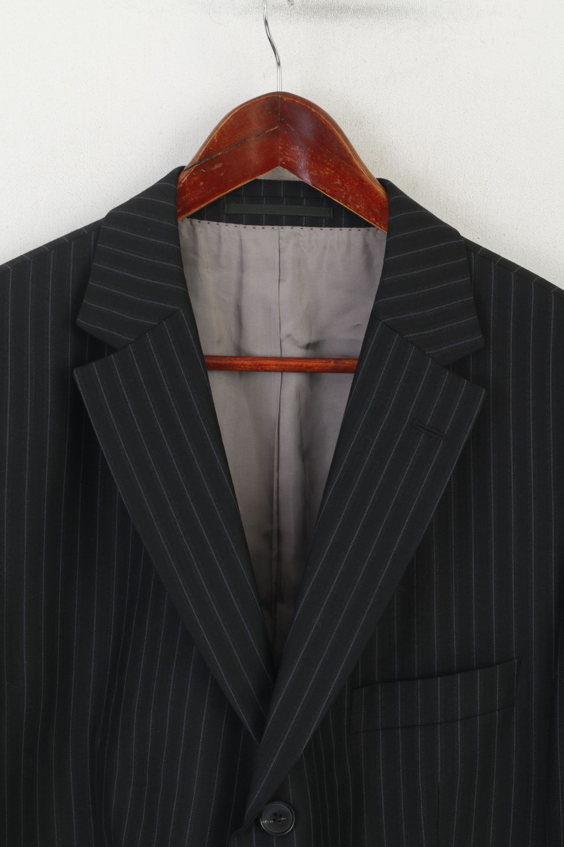 Hugo Boss Hugo Boss Men 54 44 Blazer Black Wool Navy Striped 2575 Size 44R - 3 Thumbnail