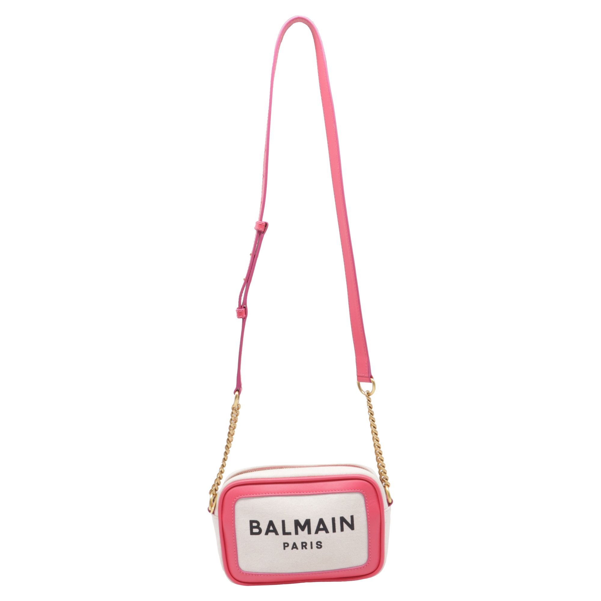 Balmain B-Army 18 Camera Bag In Pink Canvas And Leather, Women's
