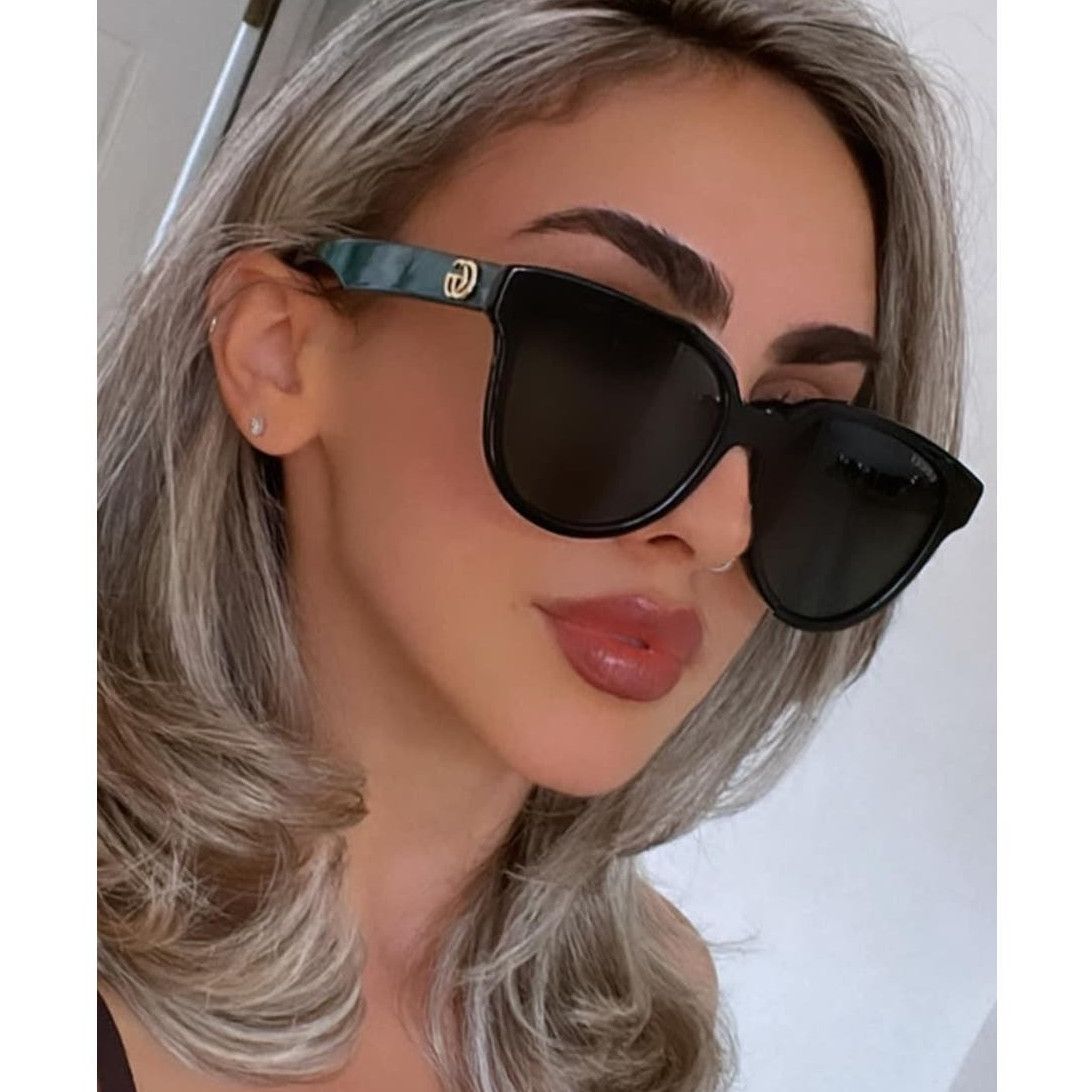 image of New Gucci Gg0960Sa Black Green Rounded Sunglasses, Women's