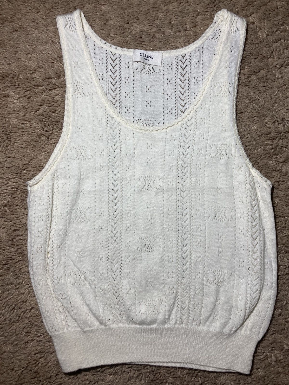 SS23 Celine Embroidered Logo Knit Tank Top Triomphe Cropped
