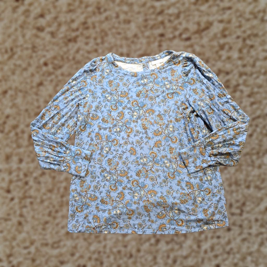 J. Jill J Jill Top Womens Medium Blue Floral Tencel Long Sleeve Stretch Casual Soft Blouse Size M / US 6-8 / IT 42-44 - 1 Thumbnail