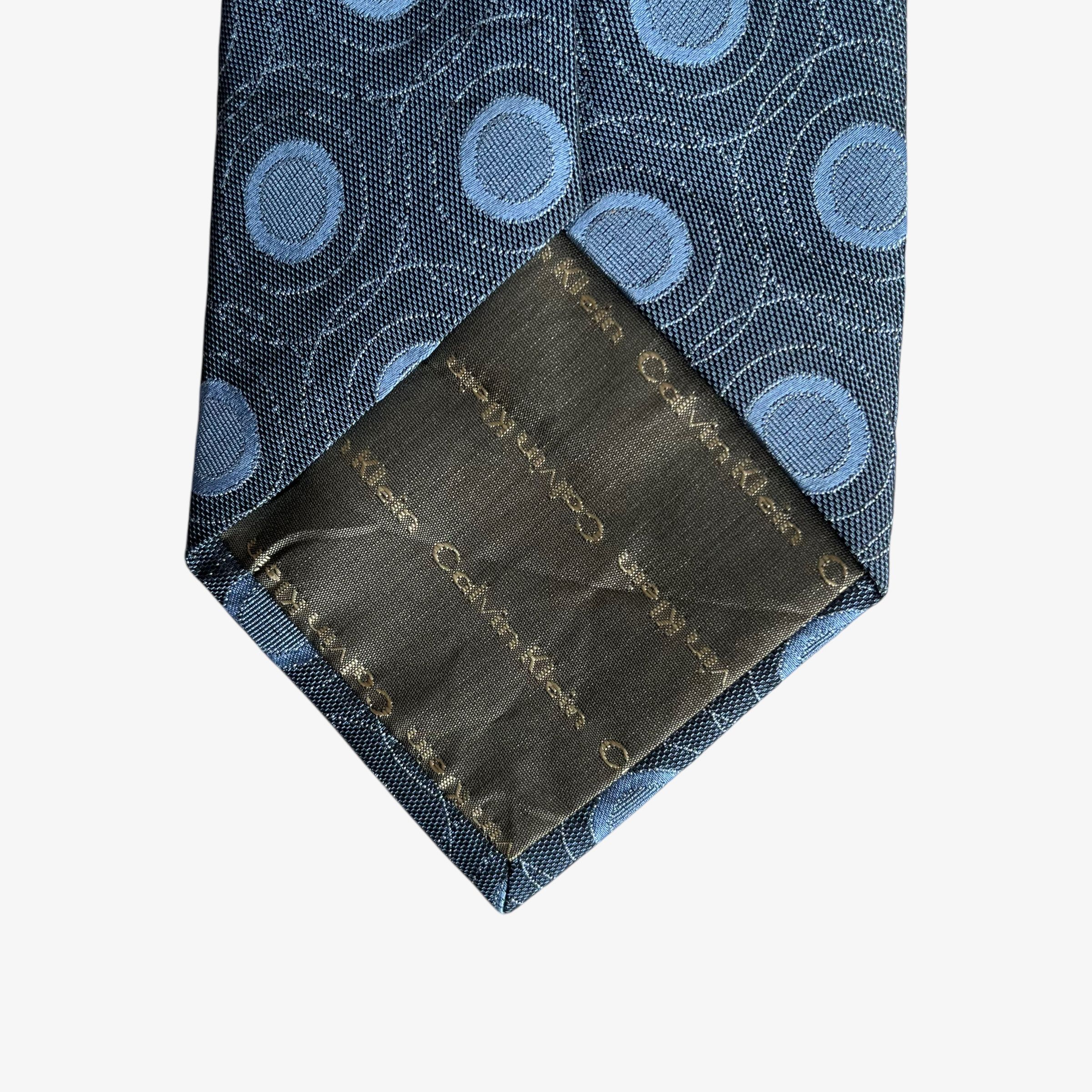 Calvin Klein Vintage 90s Calvin Klein Blue Geometric Print Silk Tie Size ONE SIZE - 4 Thumbnail