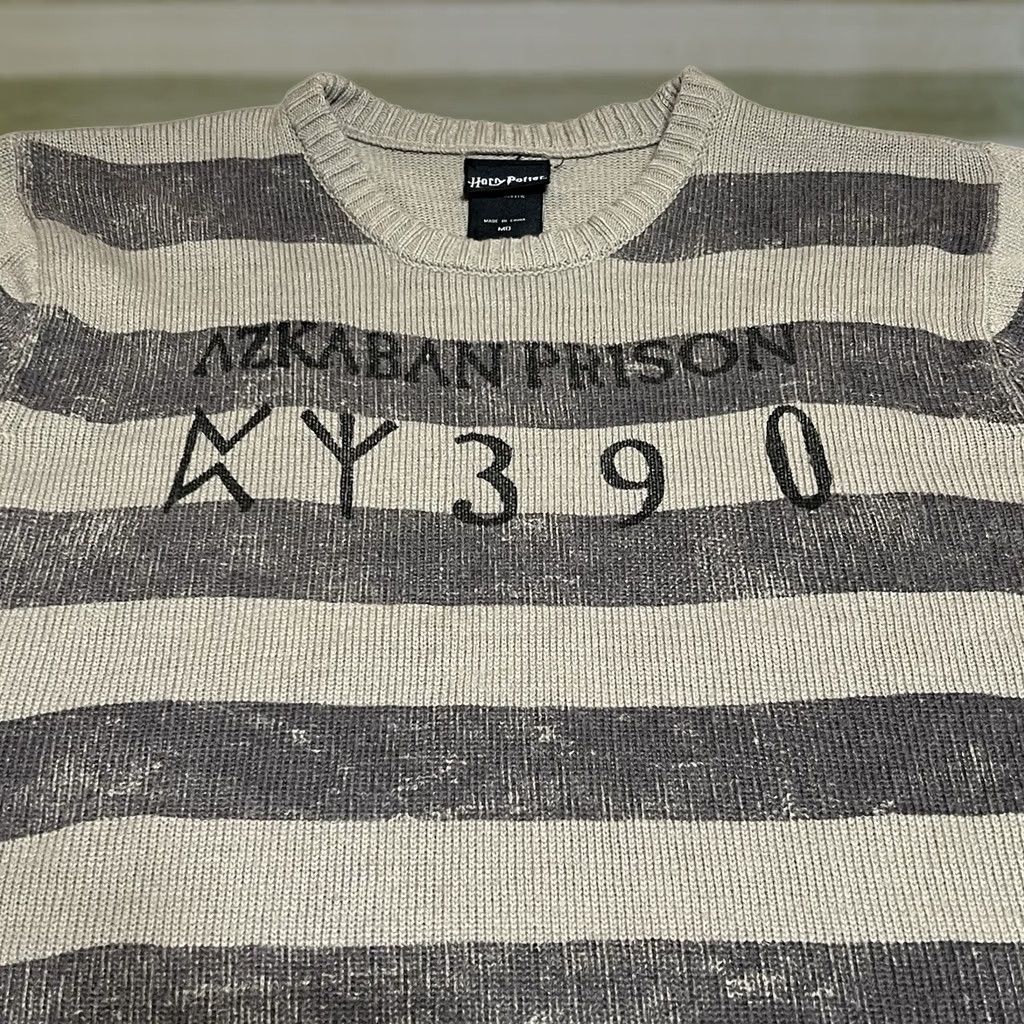 Vintage Harry Potter Azkaban Prisoner Sweater Grey Striped Size MEDIUM Womens Pullover Crew Neck Long Sleeve Knit Acrylic Size M / US 6-8 / IT 42-44 - 1 Thumbnail