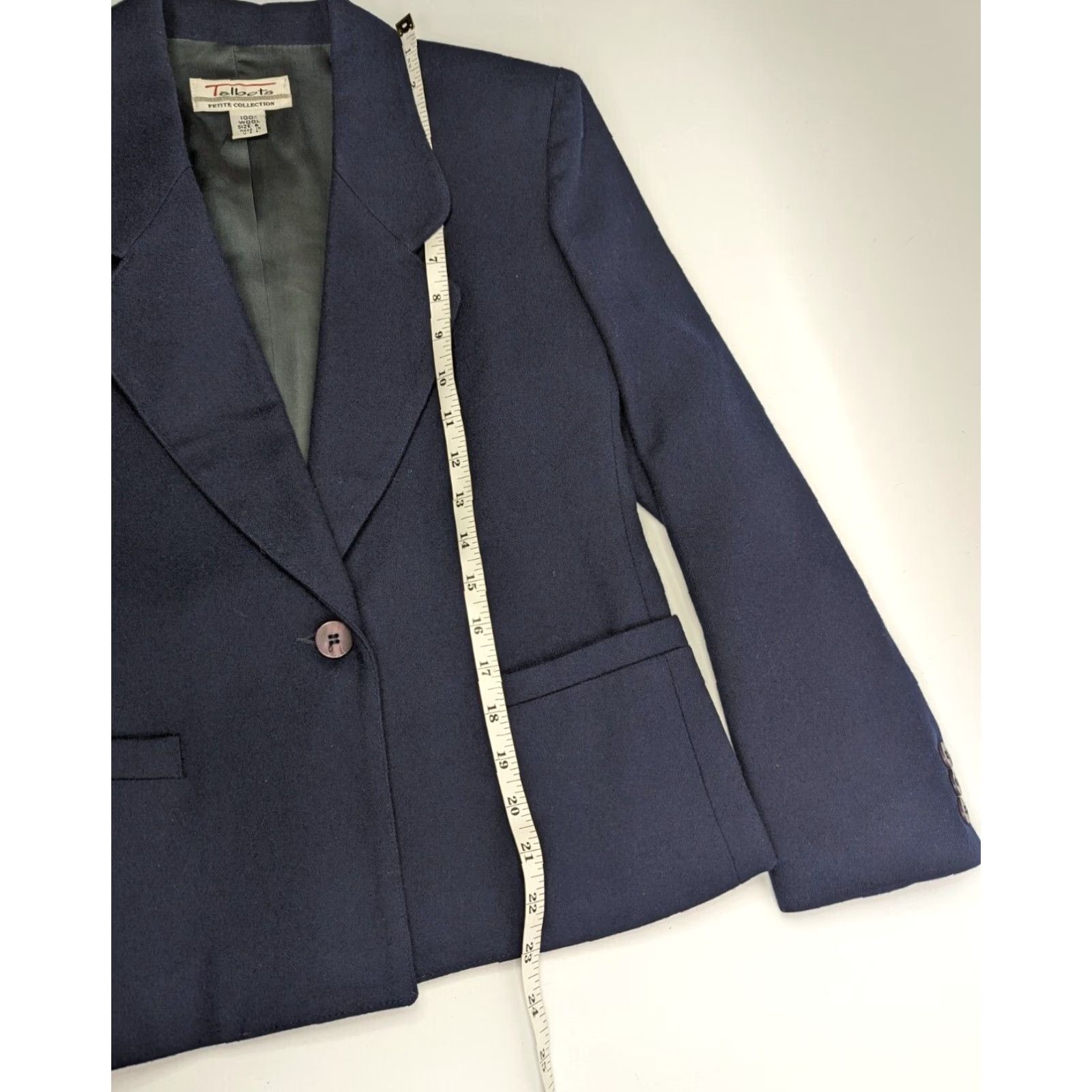 Talbots VINTAGE Talbots Blazer Jacket Women's 6 Navy Solid One-Button Capsule Coat Wool Blend Long Sleeve Button Blazer Women Fashion Casual Workwear 90s? Size M / US 6-8 / IT 42-44 - 4 Thumbnail