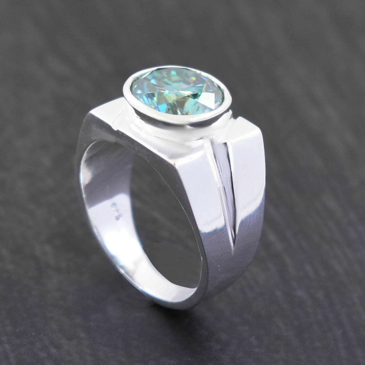 Handmade Hand Made Silver Solitaire Blue Diamond Ring 3.50 Cts Size ONE SIZE - 4 Thumbnail