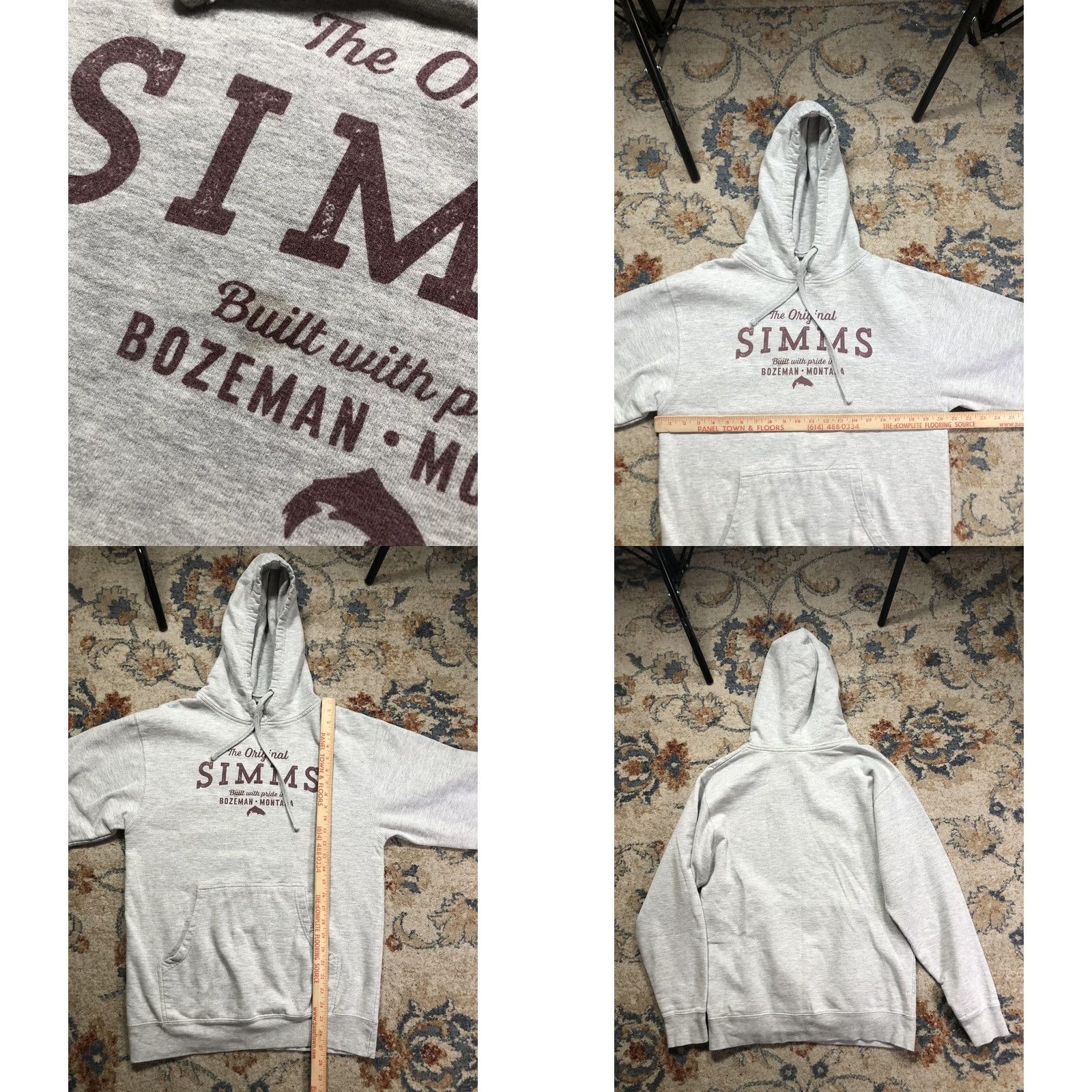 Vintage Simms Hoodie Mens Medium Gray Fleece Pullover Graphic Print Bozeman Montana Fishing Sweatshirt Size US M / EU 48-50 / 2 - 8 Thumbnail