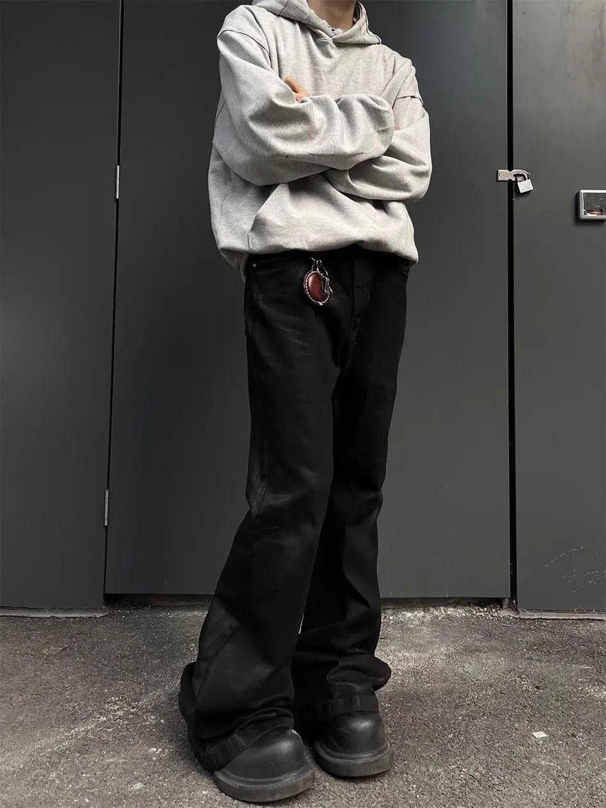 Jean Black Stacked Flare Waxed Denim Jeans Size US 34 / EU 50 - 2 Thumbnail