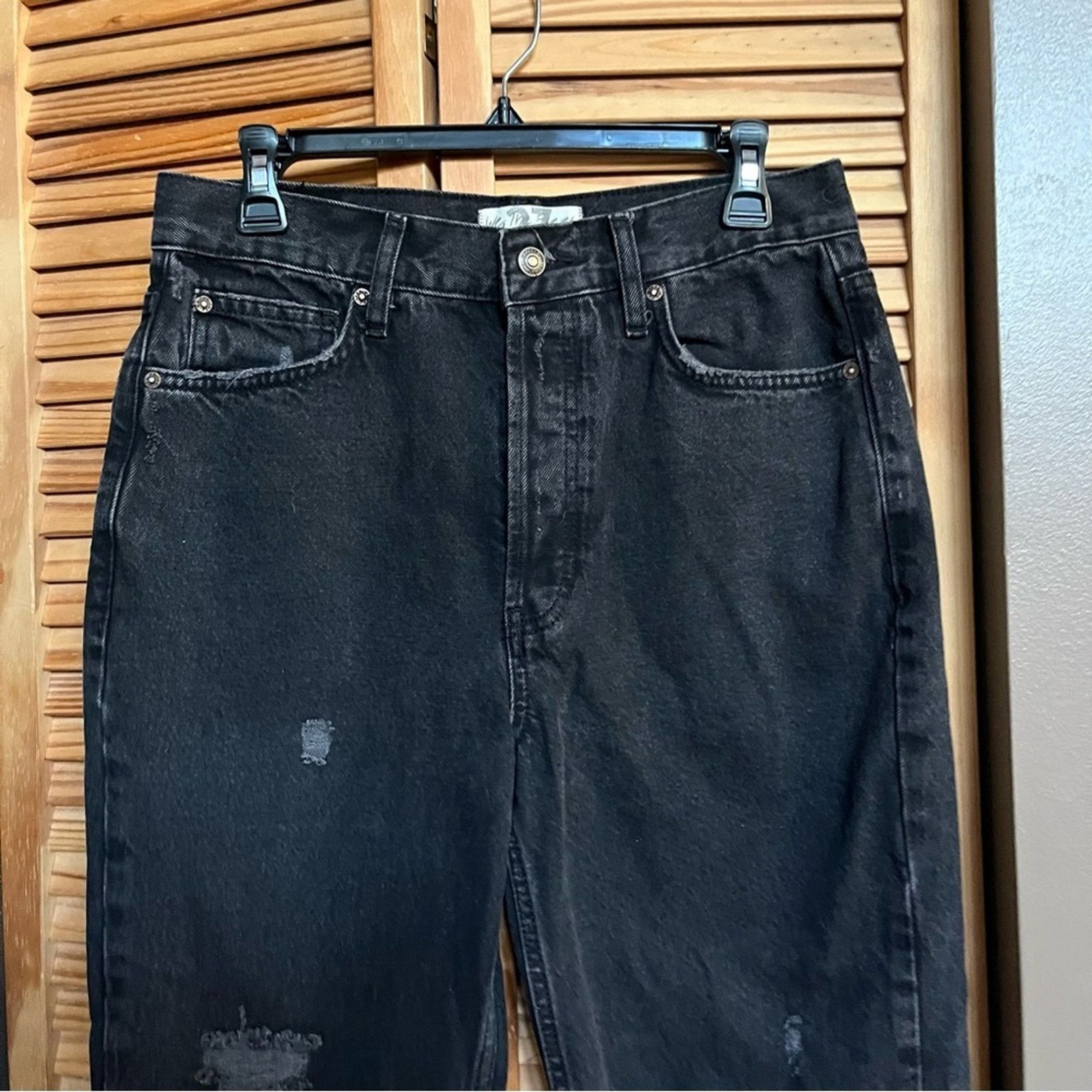 Free People FREE PEOPLE We The Free Black Boyfriend Fit Jeans Distressed Size 27" / US 4 / IT 40 - 2 Thumbnail