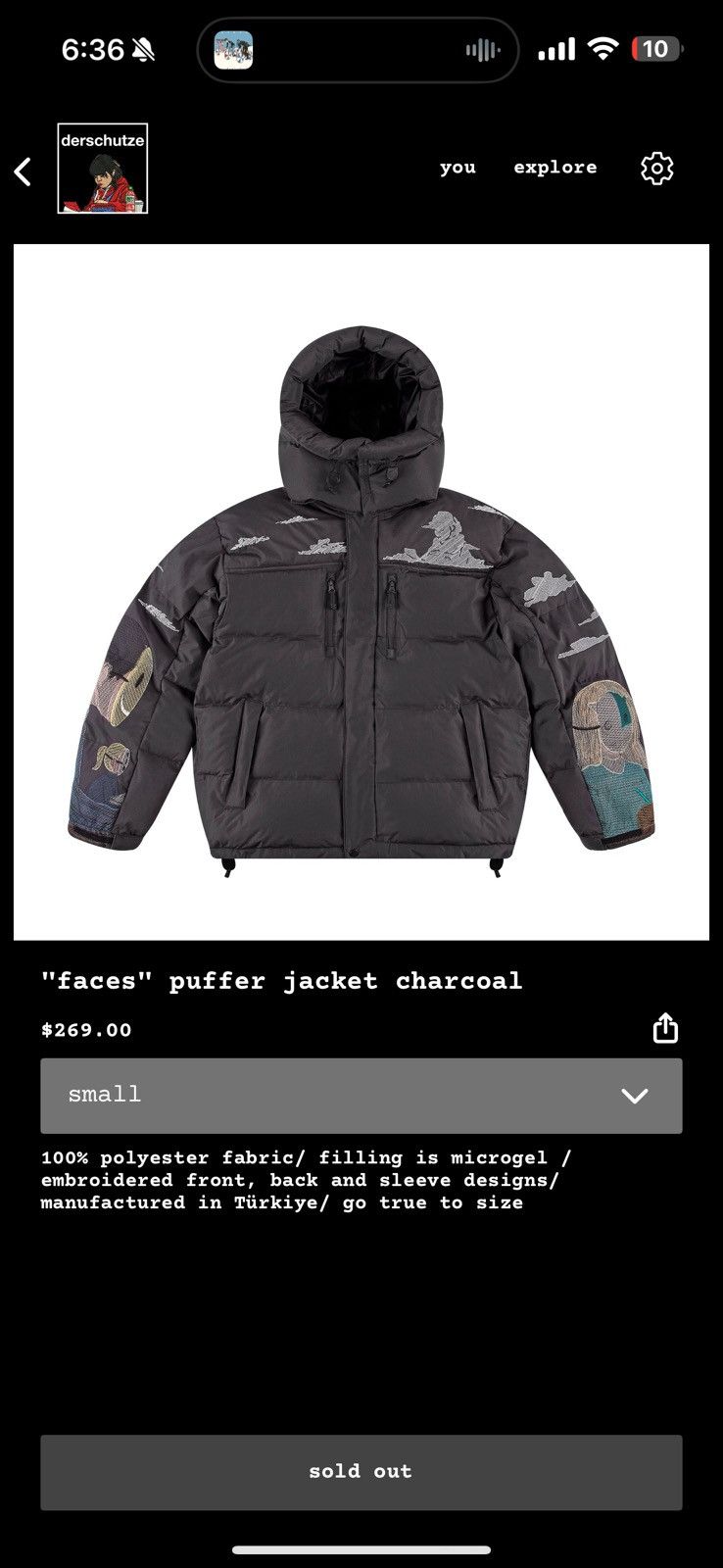 Derschutze "faces" puffer jacket charcoal Size US M / EU 48-50 / 2 - 1 Thumbnail