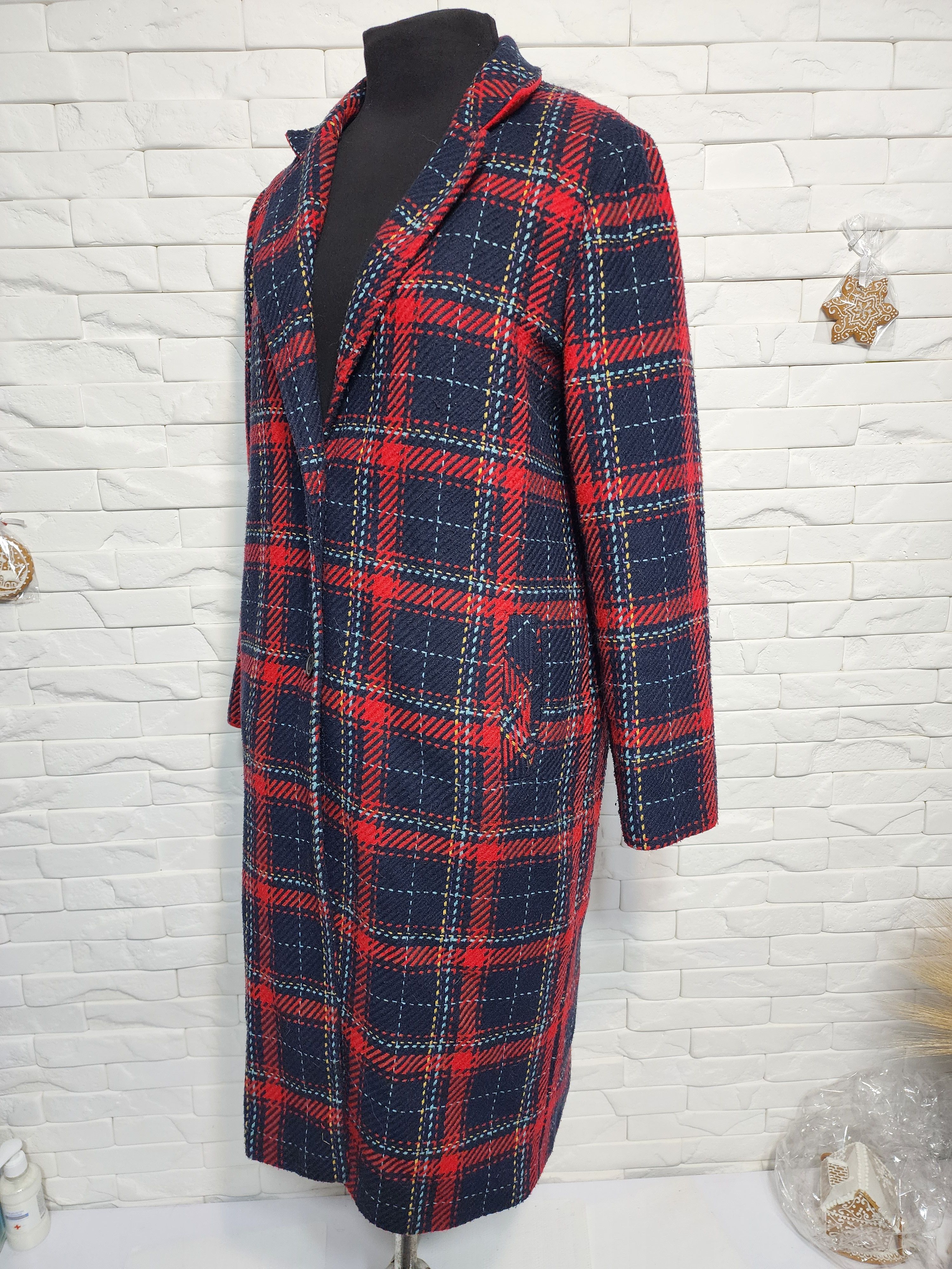 Primark Black and Red Trench Coat: Long Women's Coat Size L / US 10 / IT 46 - 2 Thumbnail