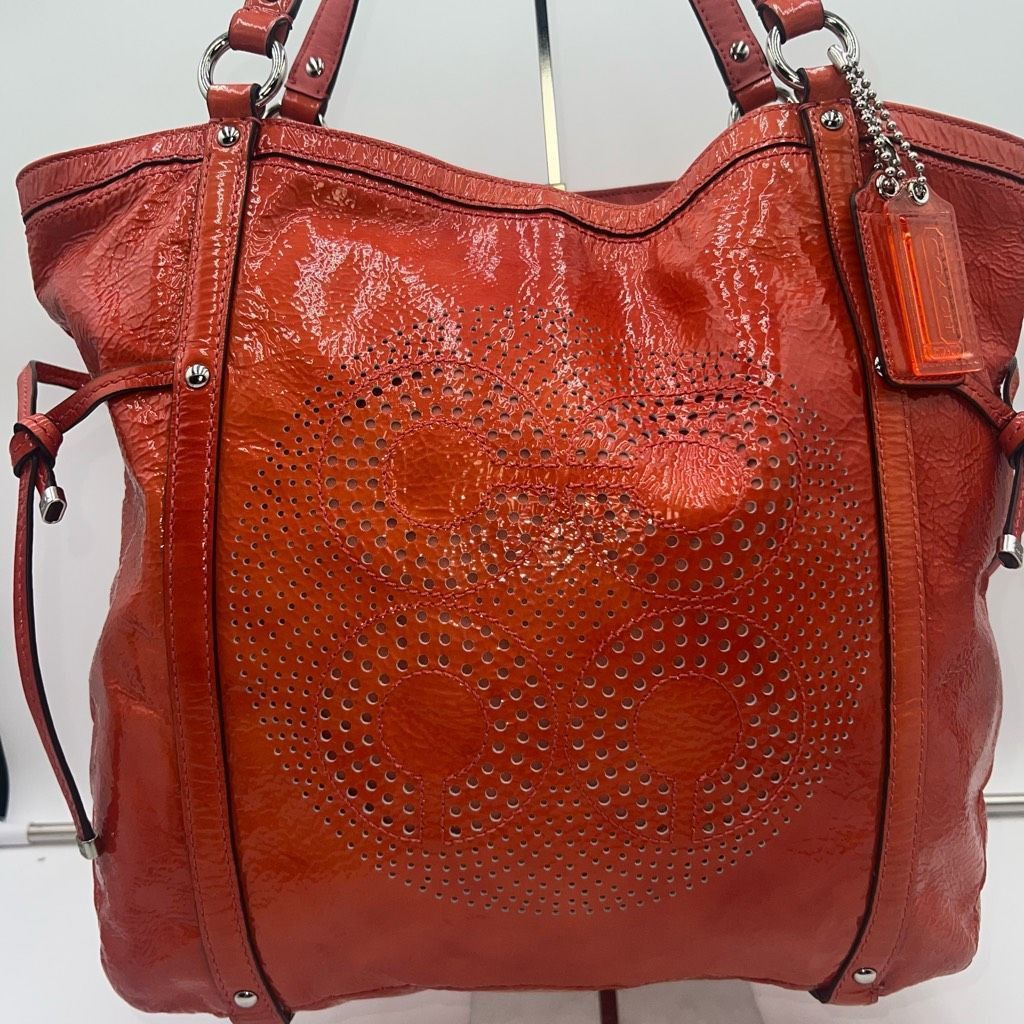 Coach Coach AUDREY OP ART CORAL Peach Patent Leather Tote Shoulder Size ONE SIZE - 2 Thumbnail