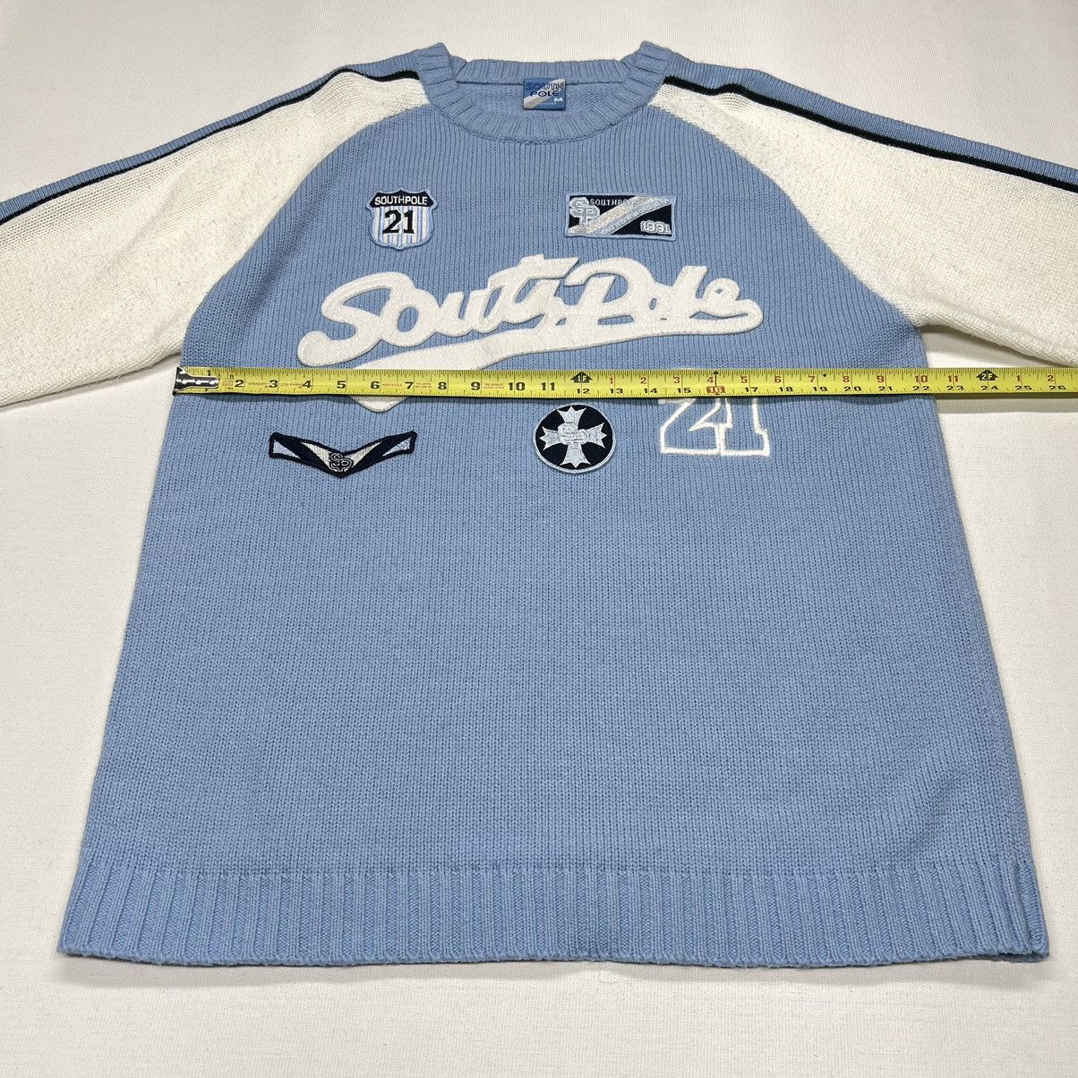 Southpole × Vintage VTG Southpole Sweater Blue White Crewneck Knit Patch Y2K Size US M / EU 48-50 / 2 - 16 Thumbnail