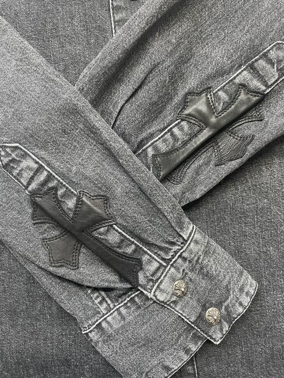 Chrome Hearts Chrome Hearts Black Leather Cross Patch Denim Shirt Size US L / EU 52-54 / 3 - 3 Thumbnail