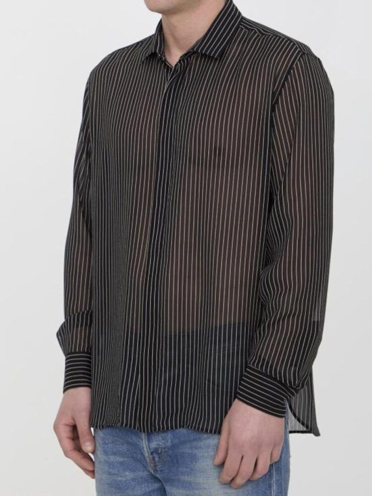 Saint Laurent Paris o1s1wg111124 Shirt in Pinstripe Silk Georgette in Black Size US L / EU 52-54 / 3 - 4 Thumbnail