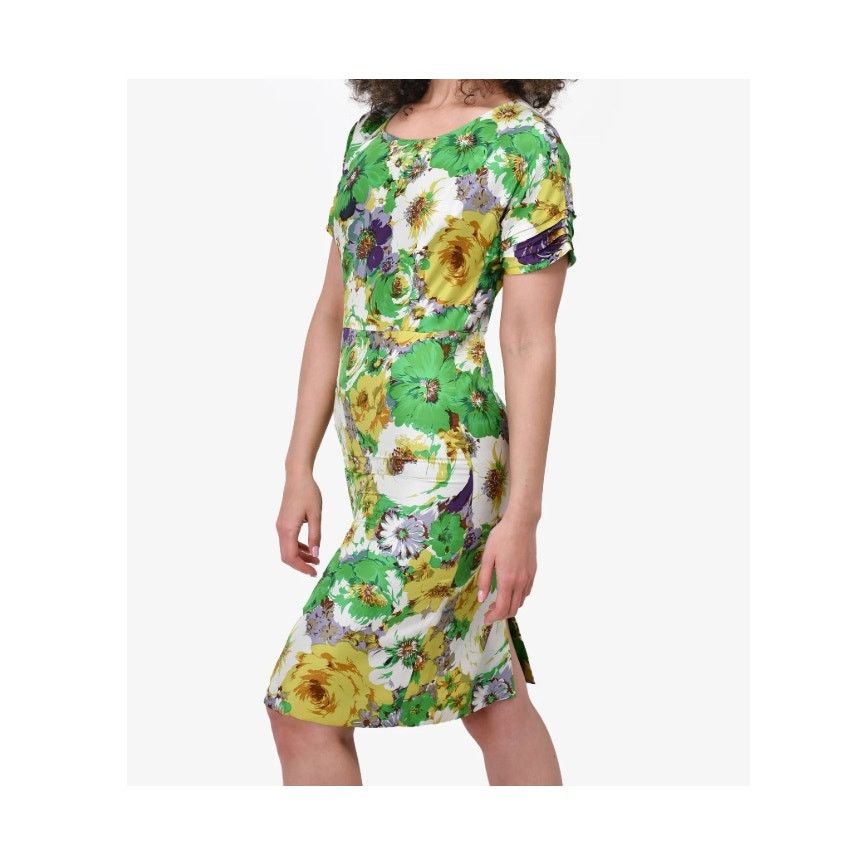 Blumarine Blumarine Womens Size 4 Green Floral Silk Short Sleeve Dress Size S / US 4 / IT 40 - 2 Thumbnail