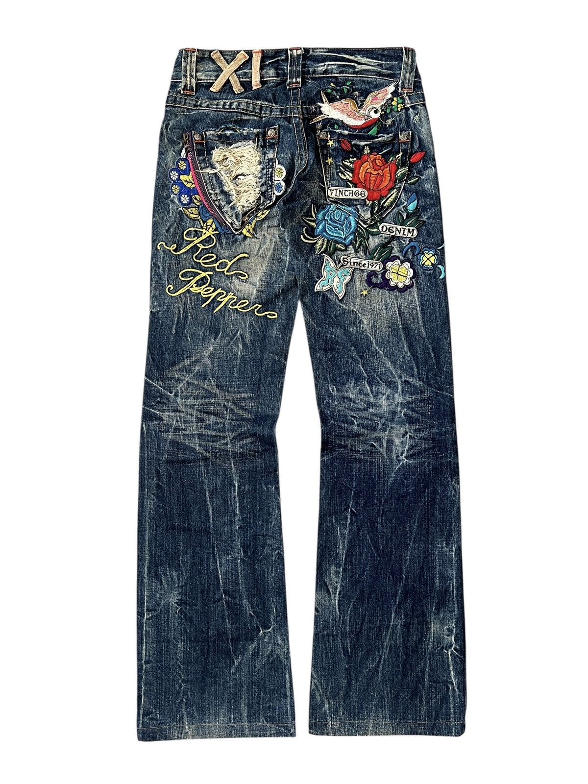 Japanese Brand Y2K Red Pepper Embroidery Flare Denim Size US 29 - 1 Thumbnail