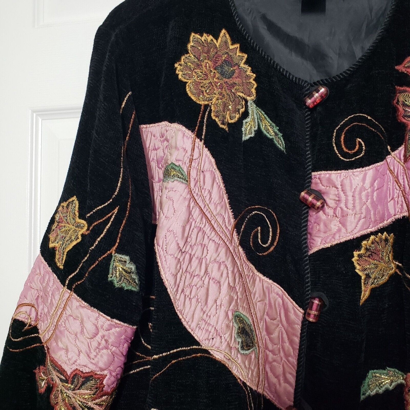 Designer Indigo Moon Embroidered Floral Jacket Womens Sz 1X Black Art Size XL / US 12-14 / IT 48-50 - 2 Thumbnail