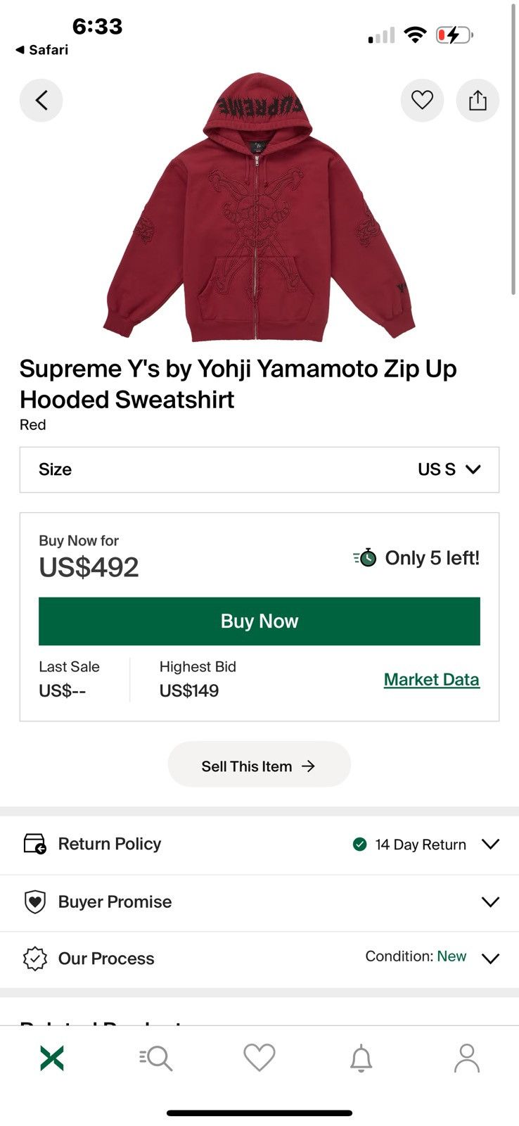 Supreme × Yohji Yamamoto Supreme/Y's (Yohji Yamamoto) Zip Up Hooded Sweatshirt FW25 Size US S / EU 44-46 / 1 - 9 Thumbnail