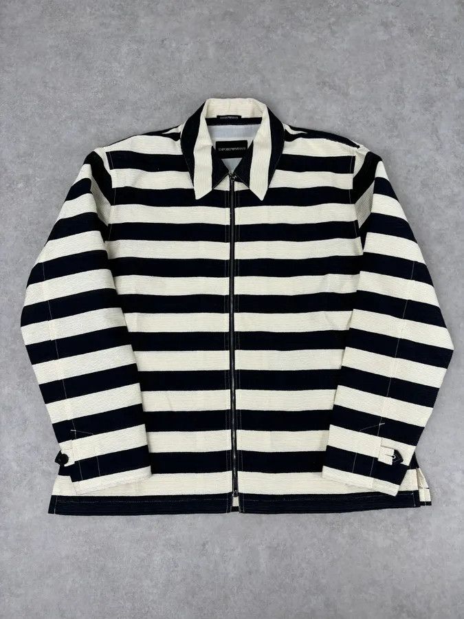 Emporio Armani AW2022 Emporio Armani Black White Striped Cotton Zip Shirt Jacket Size US L / EU 52-54 / 3 - 1 Thumbnail