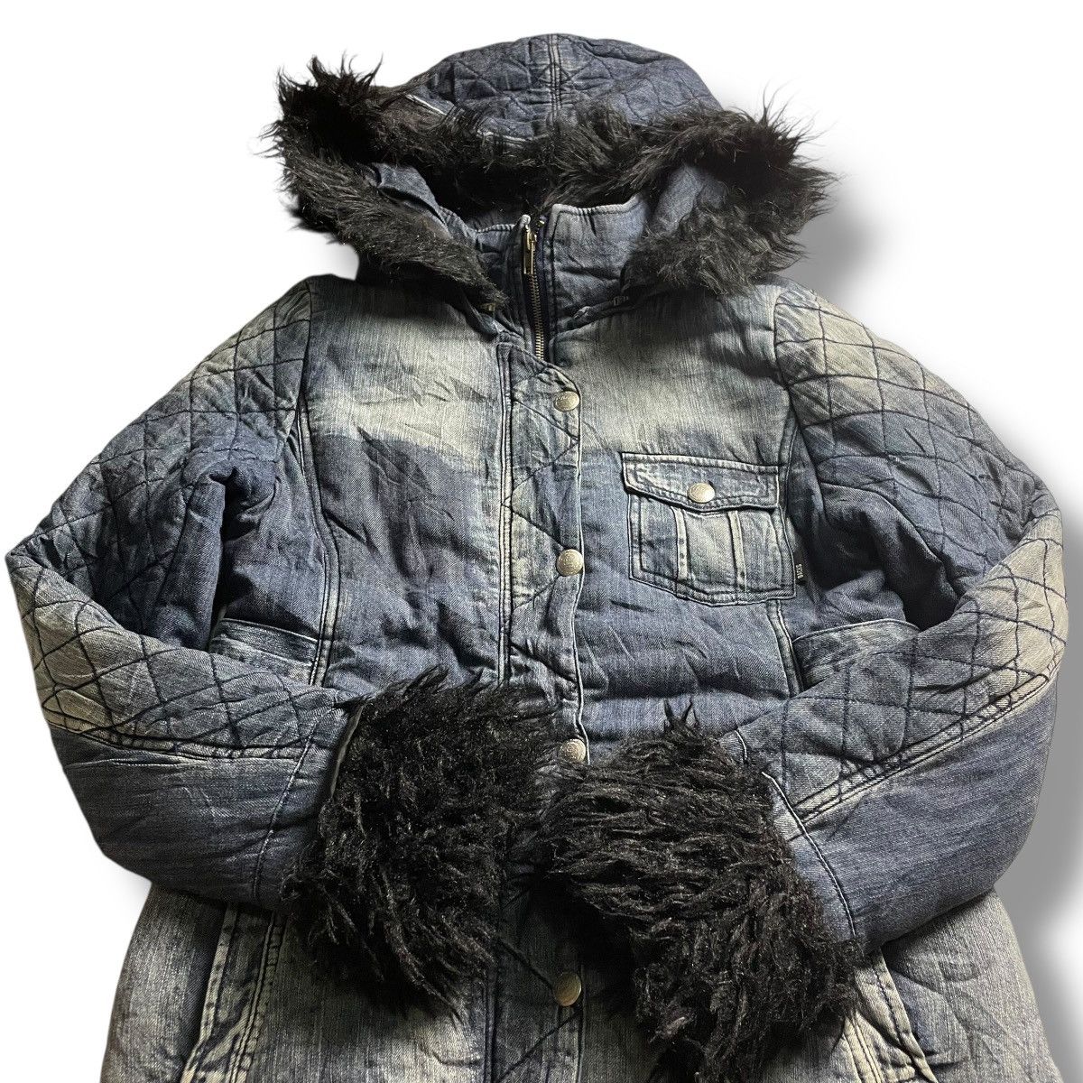 If Six Was Nine × Japanese Brand × Le Grande Bleu (L.G.B.) 🇯🇵 BACKS BUTTON UP FULL ZIP FUR HOODIE DENIM JACKET Size M / US 6-8 / IT 42-44 - 8 Thumbnail