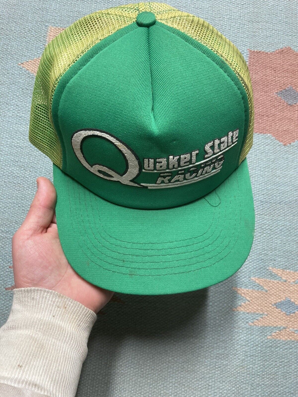 Vintage VTG trucker hat Quaker state racing nascar 80s 90s green Size ONE SIZE - 3 Thumbnail