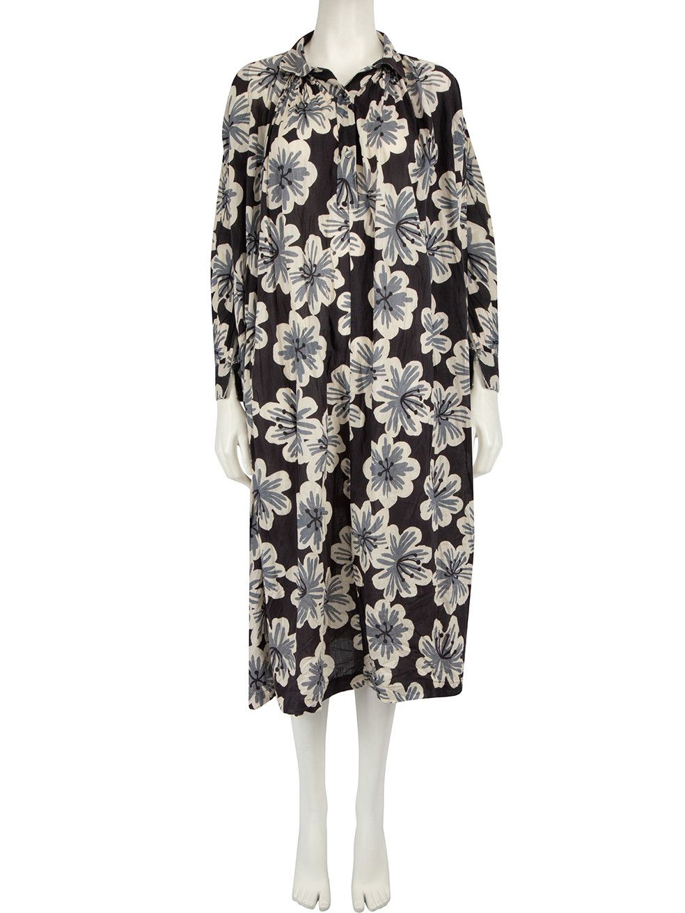 image of Dodo Bar Or Navy Floral Print Oversize Midi Dress, Women's (Size Small)