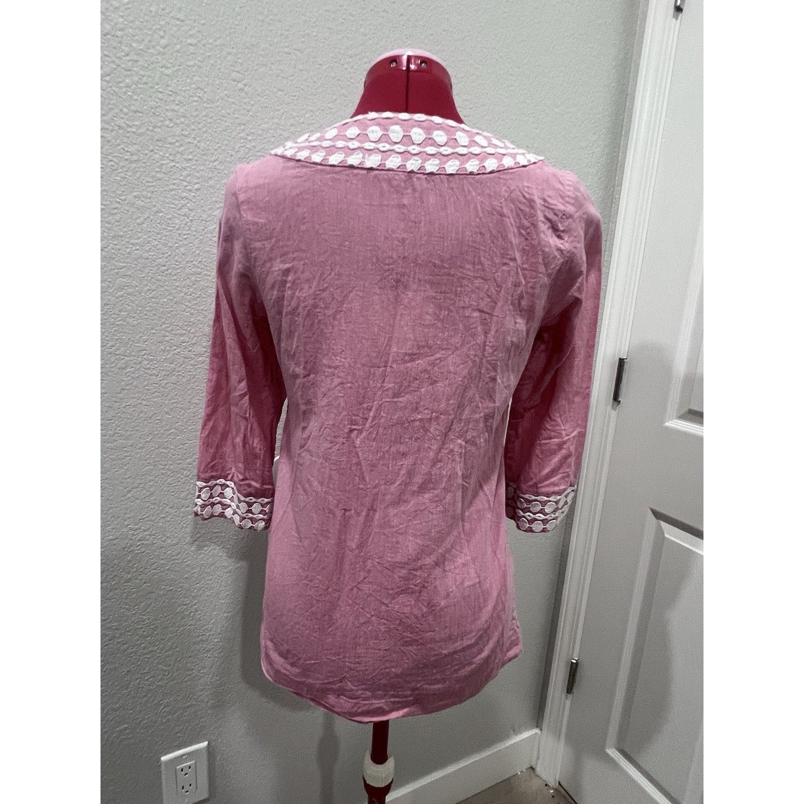 Boden Boden Light Pink Kaftan Cotton Crochet Embroidered Tunic Top Size XS / US 0-2 / IT 36-38 - 13 Thumbnail