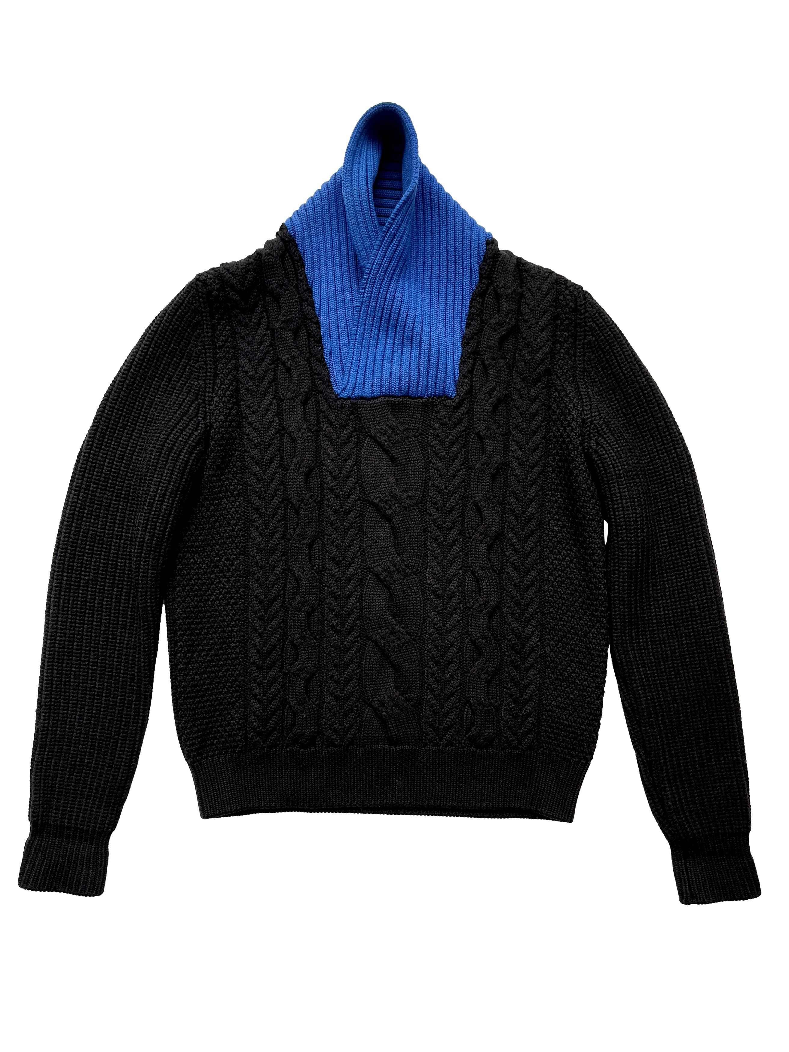 Jil Sander ⚡️QUICK SALE⚡️2014 Jil Sander Black/Blue Cable Knit Sweater Size US M / EU 48-50 / 2 - 1 Thumbnail