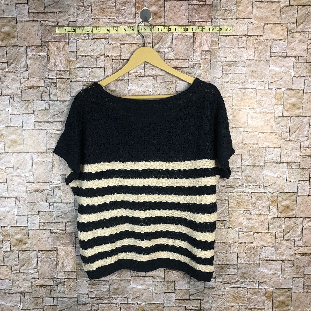 Homespun Knitwear × Japanese Brand × OVER THE STRiPES Cecil Mcbee Stripe crochet mesh net Dark Blue Knitwear #A761 Size M / US 6-8 / IT 42-44 - 12 Thumbnail